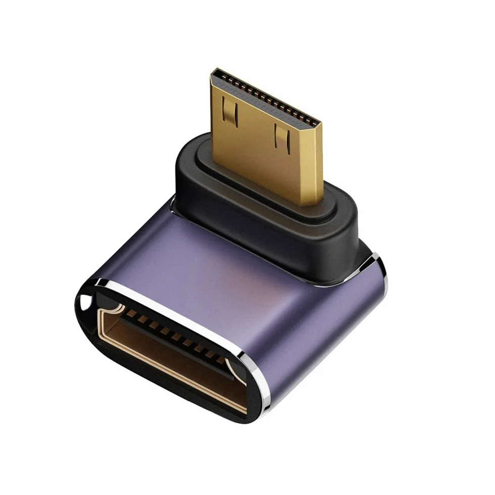 Kątowy mini HDMI męski na HDMI 2.1 żeński przedłużacz UHD złoty konwerter adapter obsługuje 8K 60 Hz HDTV