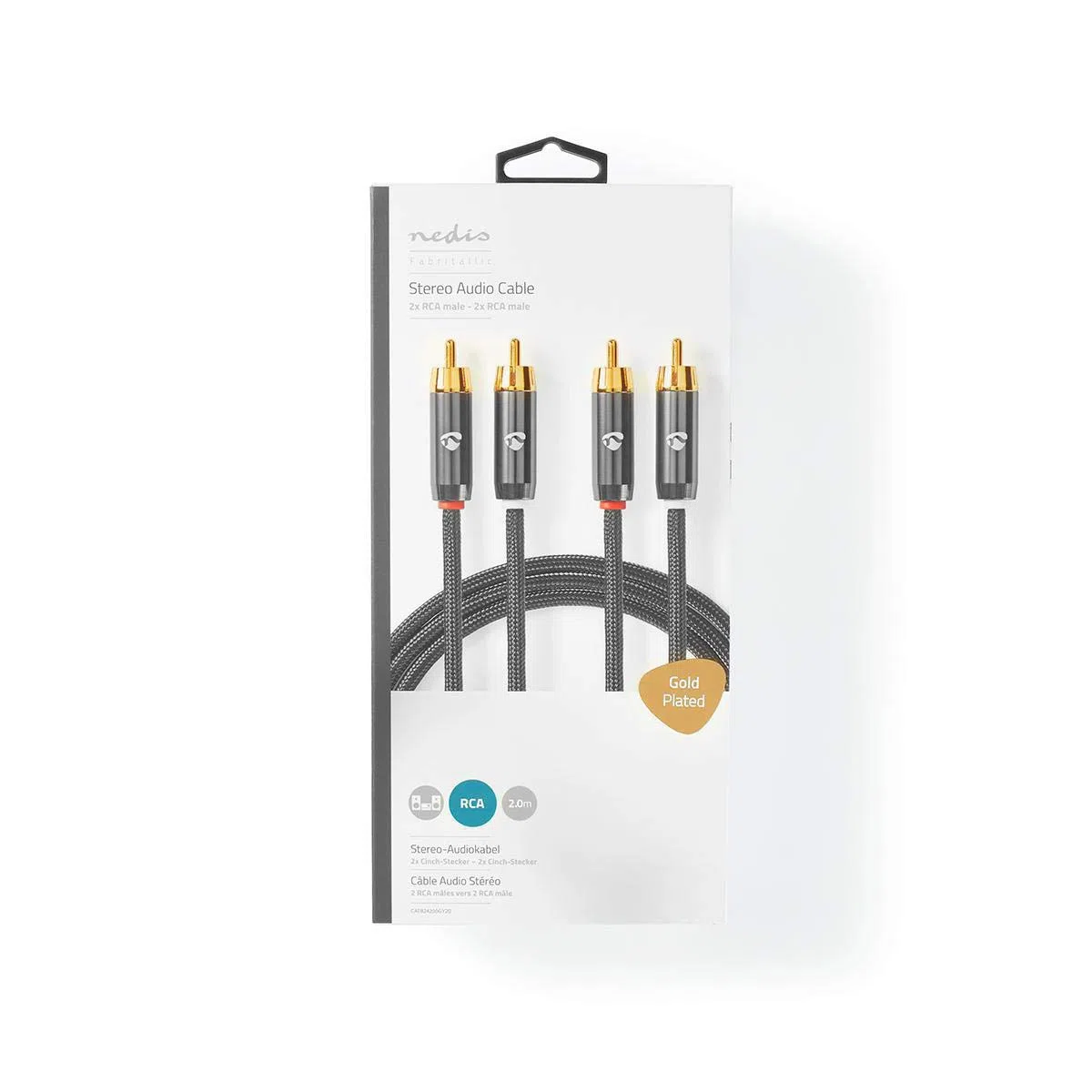 Nedis - Kabel audio stereo - wtyk RCA - pozłacany - 2 m - okrągły - antracyt/szary