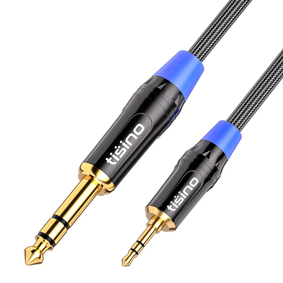 Tisino Kabel audio stereo z mini jack na gniazdo, nylonowy oplot, 3,5 mm do 6,35 mm, TRS, kabel krosowy do gitary, laptopa, głośnika, wzmacniaczy, 1 m