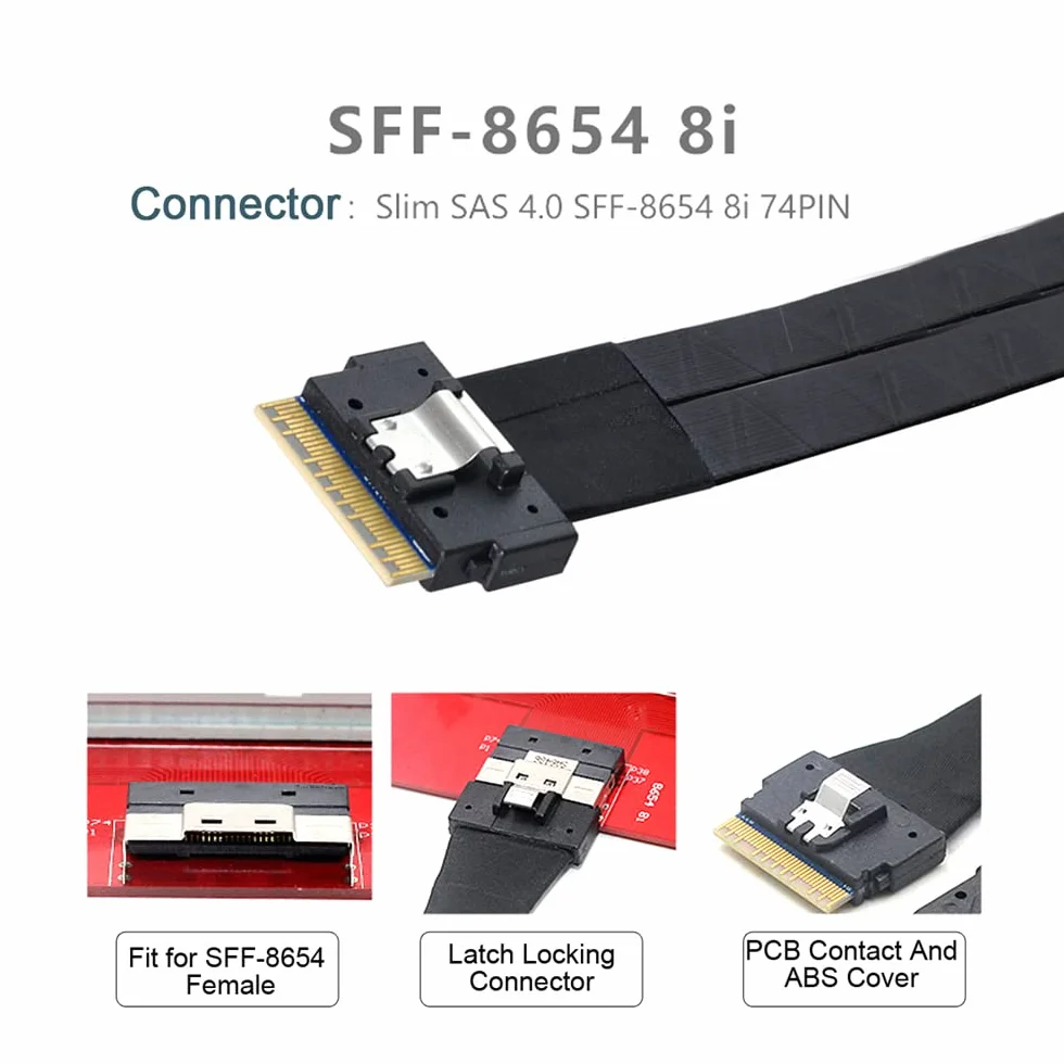 PCI-E Ultraport Slimline SAS 4.0 SFF-8654 8i 74-pin do podwójnego SFF-8654 4i 38-pin kabel 40 cm