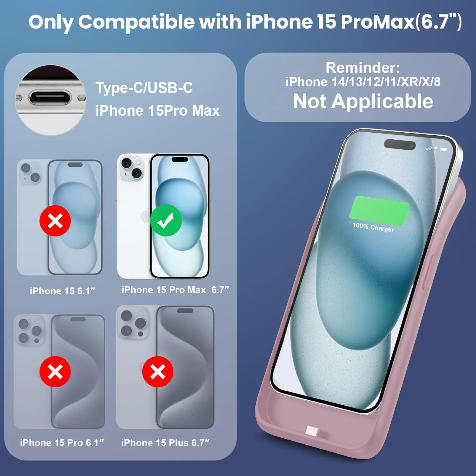 Feob Etui na baterię do iPhone 15 Pro Max (6,7"), 8600 mAh 15 W Powerbank etui dodatkowe etui na telefon komórkowy, etui na telefon komórkowy, etui na telefon komórkowy, etui na telefon komórkowy,