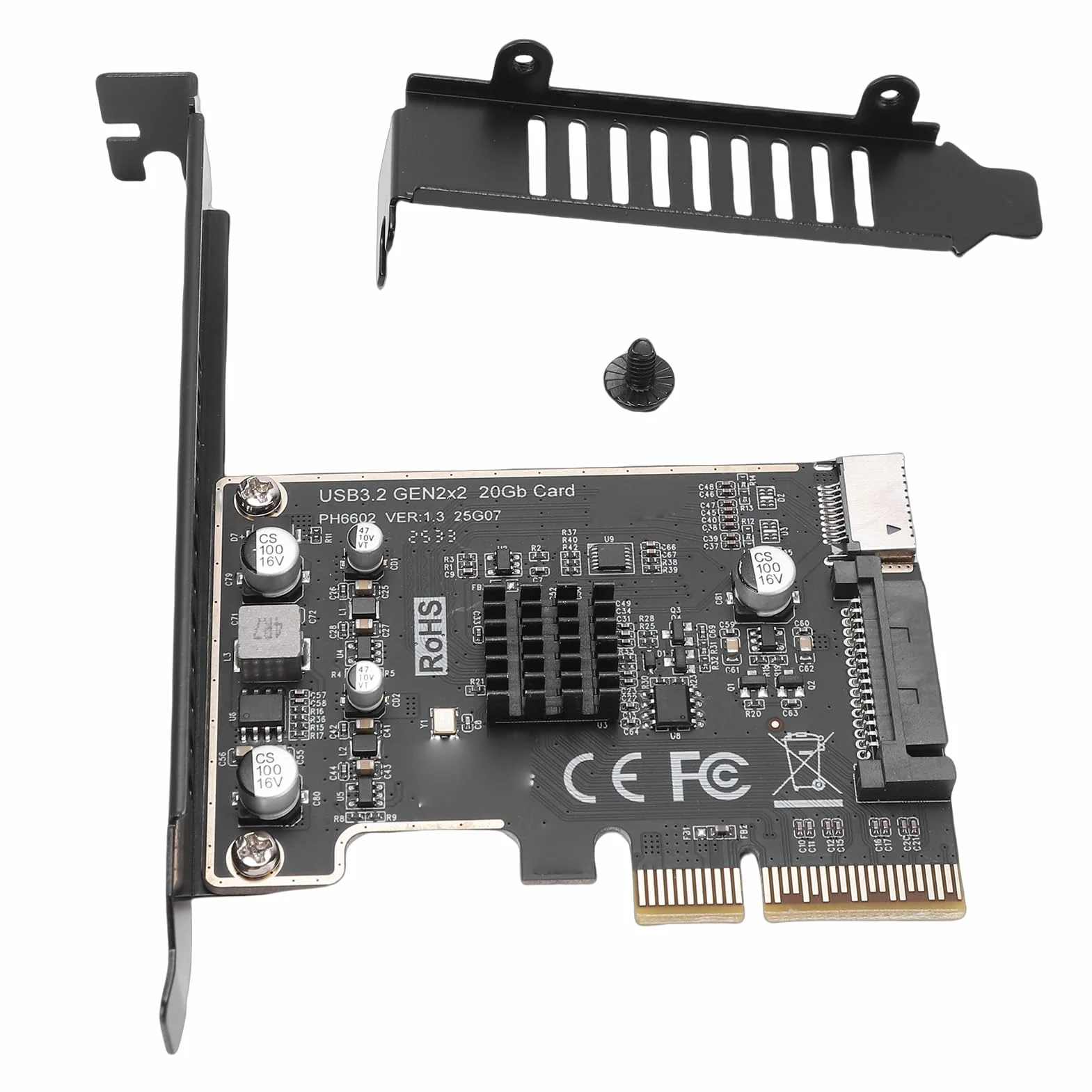 Sxhlseller Karta rozszerzeń PCIe na USB 3.2 Gen 2x2, Adapter do Panelu Przedniego 20 Gb/s Typu C, Układ ASM3242, Plug and Play dla Gniazd PCI Express X4 X8 X16