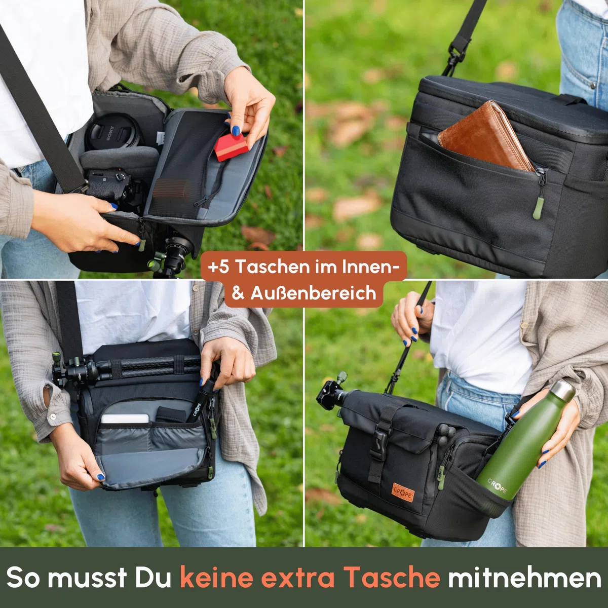C-Rope Torba na aparat fotograficzny, kompaktowa i wodoodporna, torba na ramię, na lustrzankę, aparat systemowy i lustrzankę cyfrową V3, czarny, Größe M, Dodatkowa torba