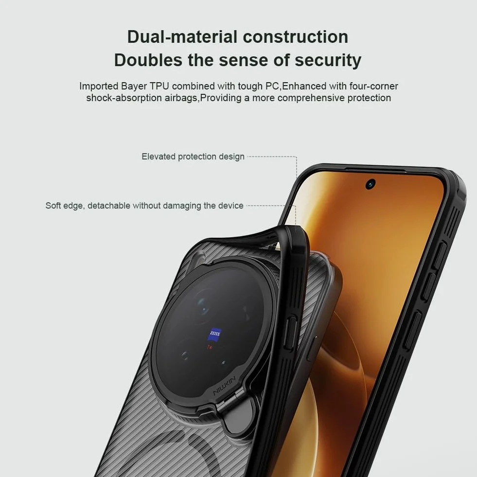 Etui do Vivo X300 Pro, ochrona obiektywu aparatu, składana podpórka, tylna obudowa TPU pasuje do MagSafe, narożniki, odporna na wstrząsy poduszka powietrzna (szary)