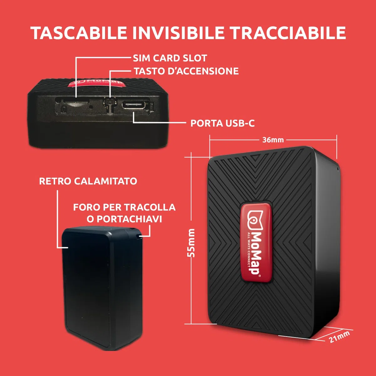 MoMap Mini Plus 4G lokalizator GPS do samochodów i motocykli z aplikacją na iOS / Android, lokalizacja na żywo, międzynarodowa karta SIM z subskrypcją w zestawie, alarmy w czasie rzeczywistym