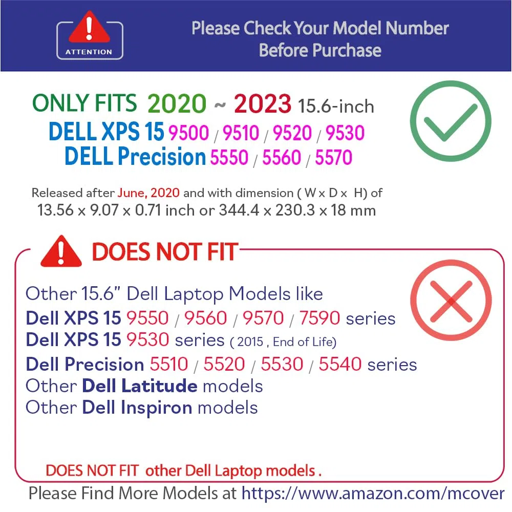 mCover Etui kompatybilne tylko z laptopami Dell XPS 15 9500 9510 9520 / Precision 5550 5560 5570 Series (nie pasuje do innych modeli Dell), przezroczyste