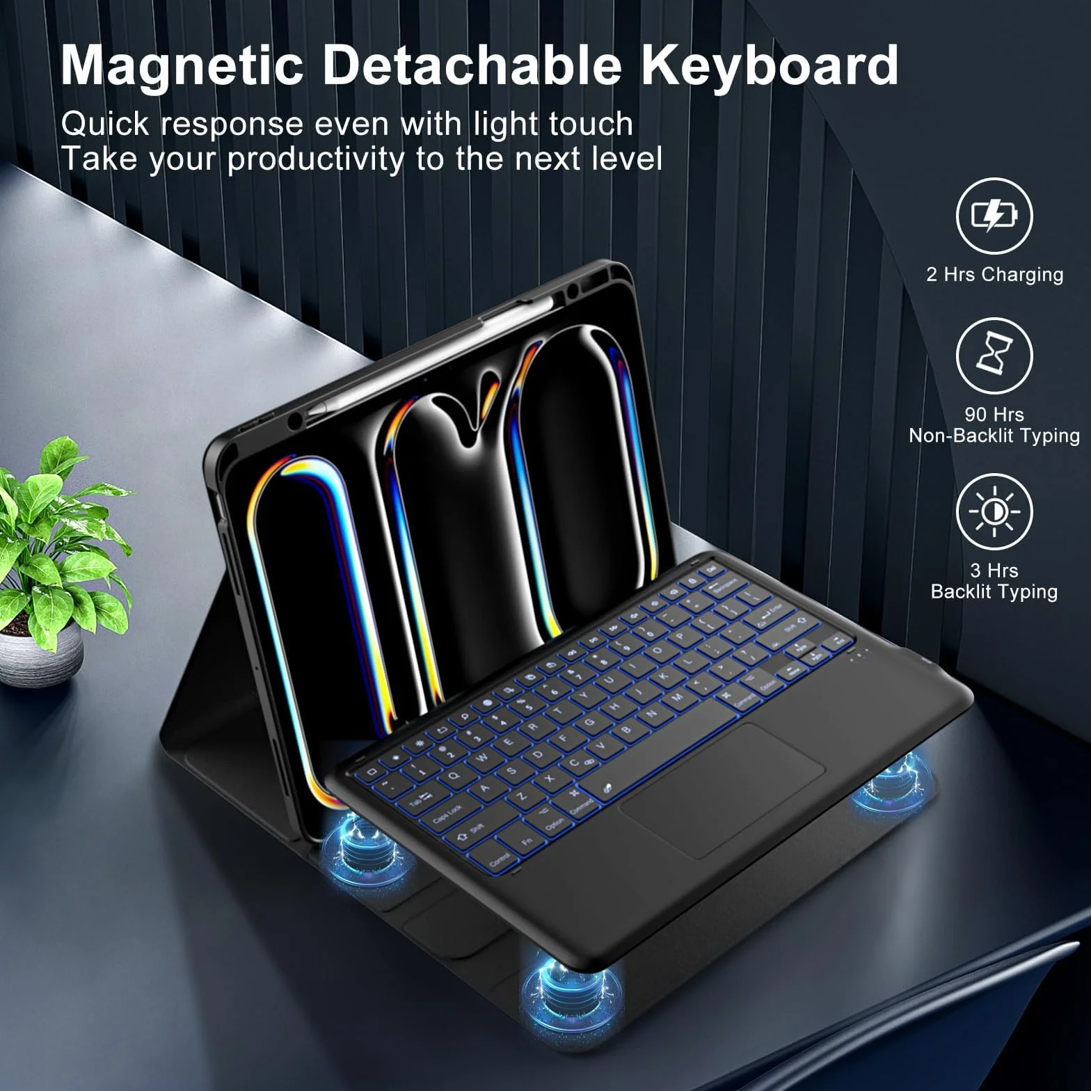 MoKo for iPad Pro 13 Inch Case with Keyboard (M4, 2024), iPad Pro 13 Case with Pencil Holder, Detachable Wireless Keyboard - Multi-Touch Trackpad - 7 Colors Backlight, Multi Stand, Black