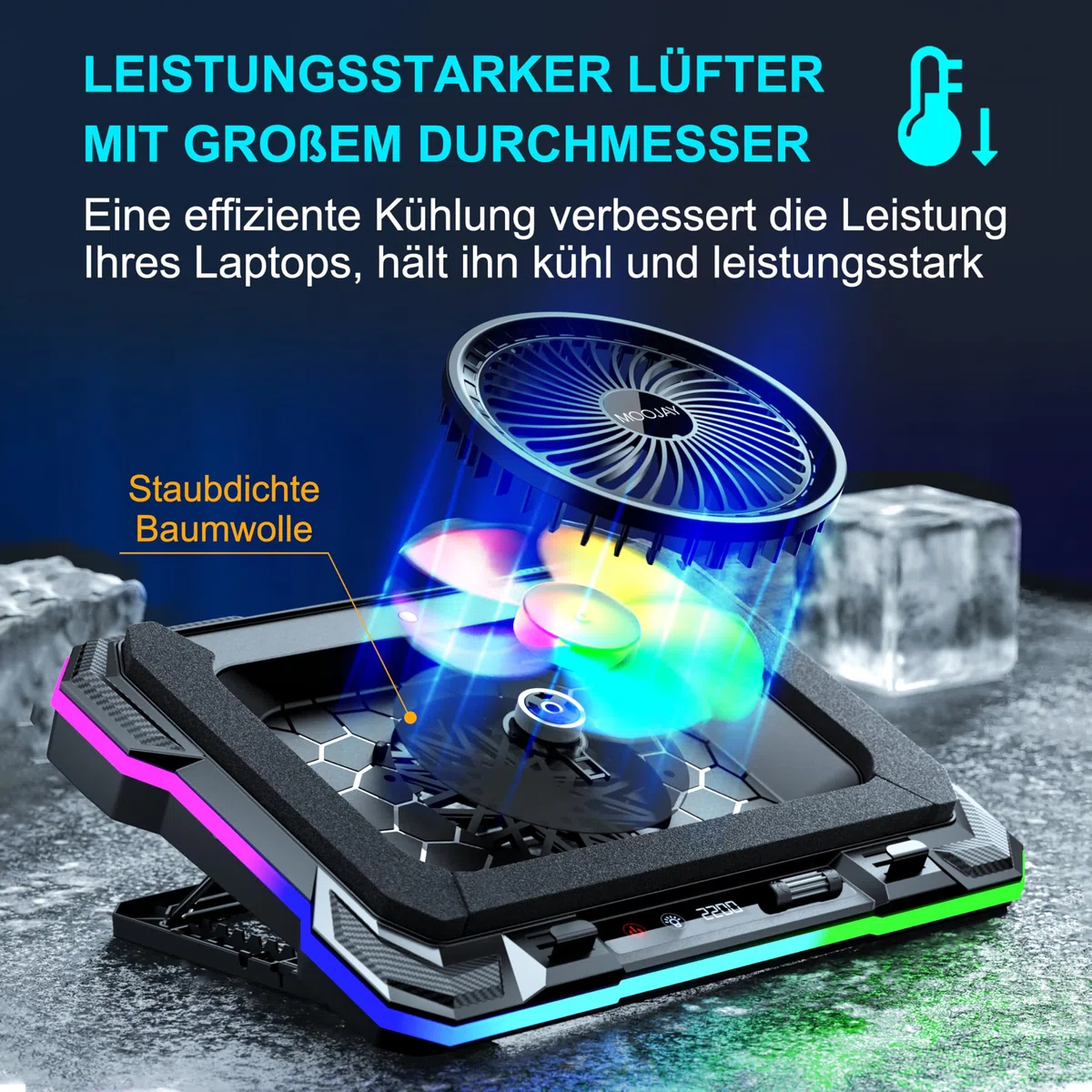 Poduszka chłodząca do laptopa, wydajny wentylator turbo RGB, notebook, wentylator chłodzący, stojak chłodzący z 8 regulacją wysokości i stojakiem na telefon, do laptopów o przekątnej ekranu 14
