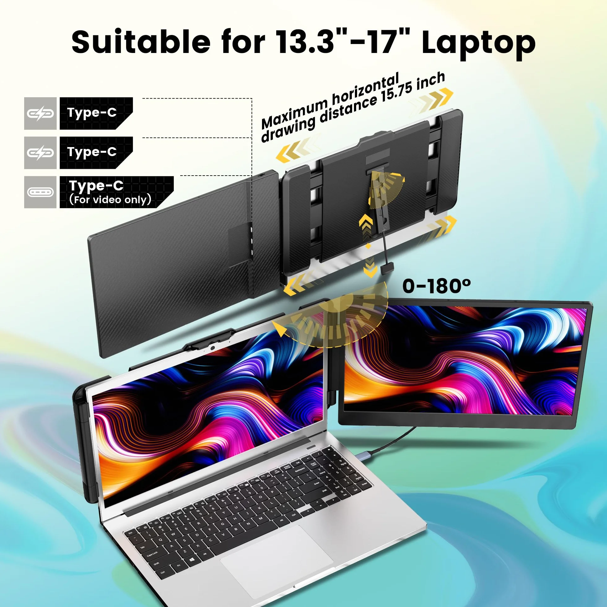 domyfan Przenośny Monitor,14" FHD 1080P Przedłużacz ekranu do Laptopa, HDMI/USB-A/Type-C Plug and Play Działa z 13 "-17" Windows, Mac, Chrome, Xbox, Switch, PS5