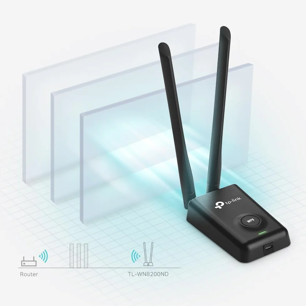 TP-Link TL-WN8200ND | Adapter USB WiFi N300 | 2× anteny 5 dBi | Wysoka moc | Obsługa Windows i Linux