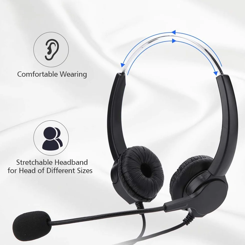 Call Center zestaw słuchawkowy z redukcją szumów, super trwały, wtyk RJ9 Call Center Headphones zestaw słuchawkowy do profesjonalnych telefonów telefonicznych/połączeń sieciowych VOIP, wygodne noszenie