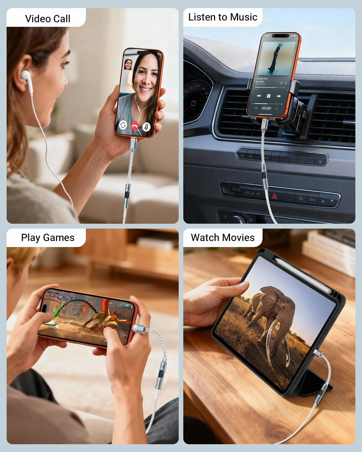 MoKo Adapter audio USB C na 3,5 mm DAC CX31993 MAX97220 HiFi typ C na słuchawki 3,5 mm Aux Jack szary