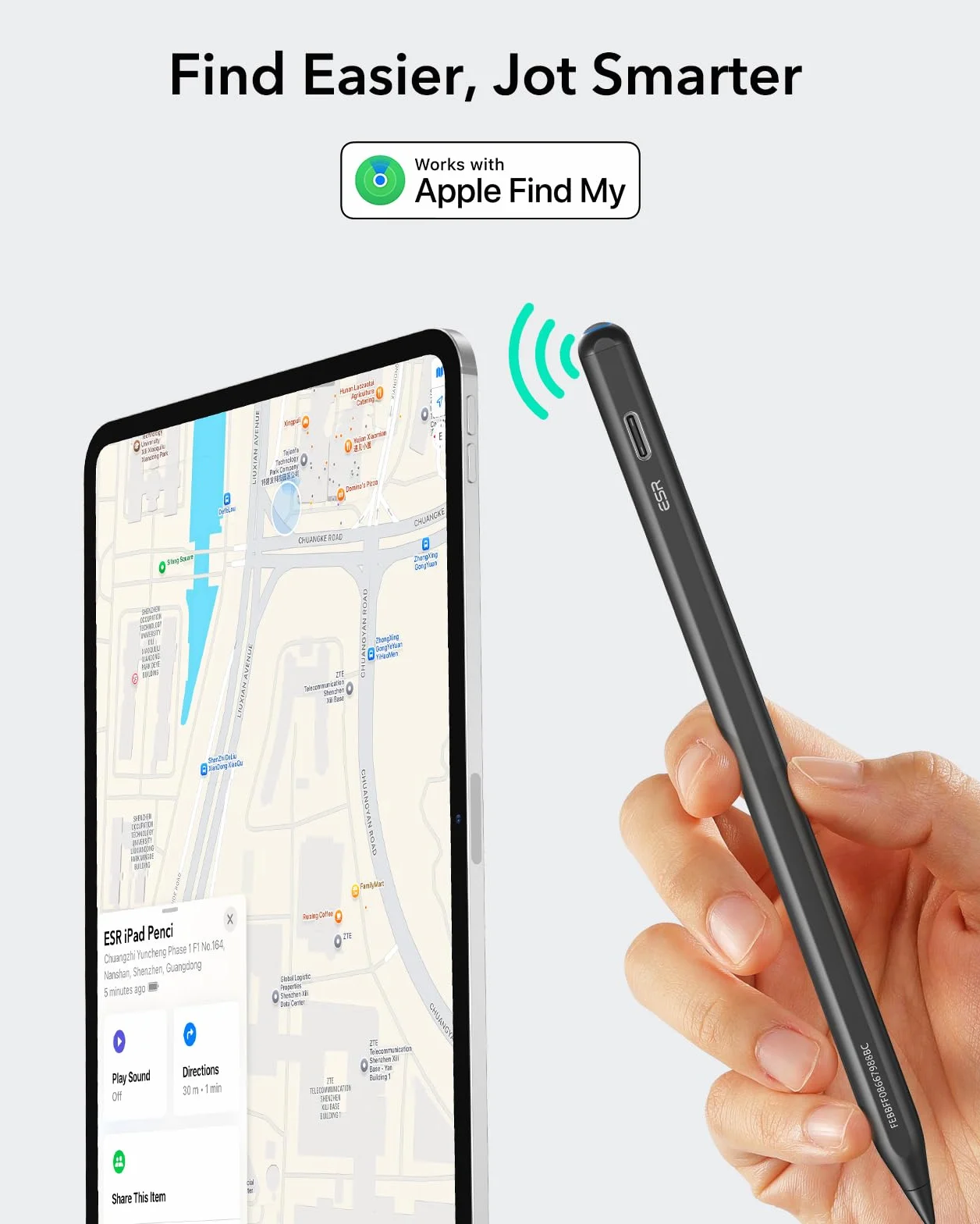 ESR Geo Digital iPad Pencil Findmy kompatybilny z Apple iPad 2018-2025, czarny
