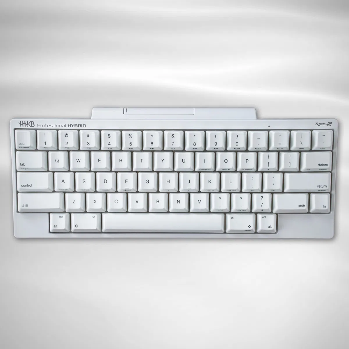 Klawiatura HHKB Professional Hybrid Type-S Snow, biała, bezprzewodowa mechaniczna 60% kompaktowa klawiatura, przenośna, ciche przełączniki, Bluetooth i USB-C, nadrukowana nasadka klawiszy