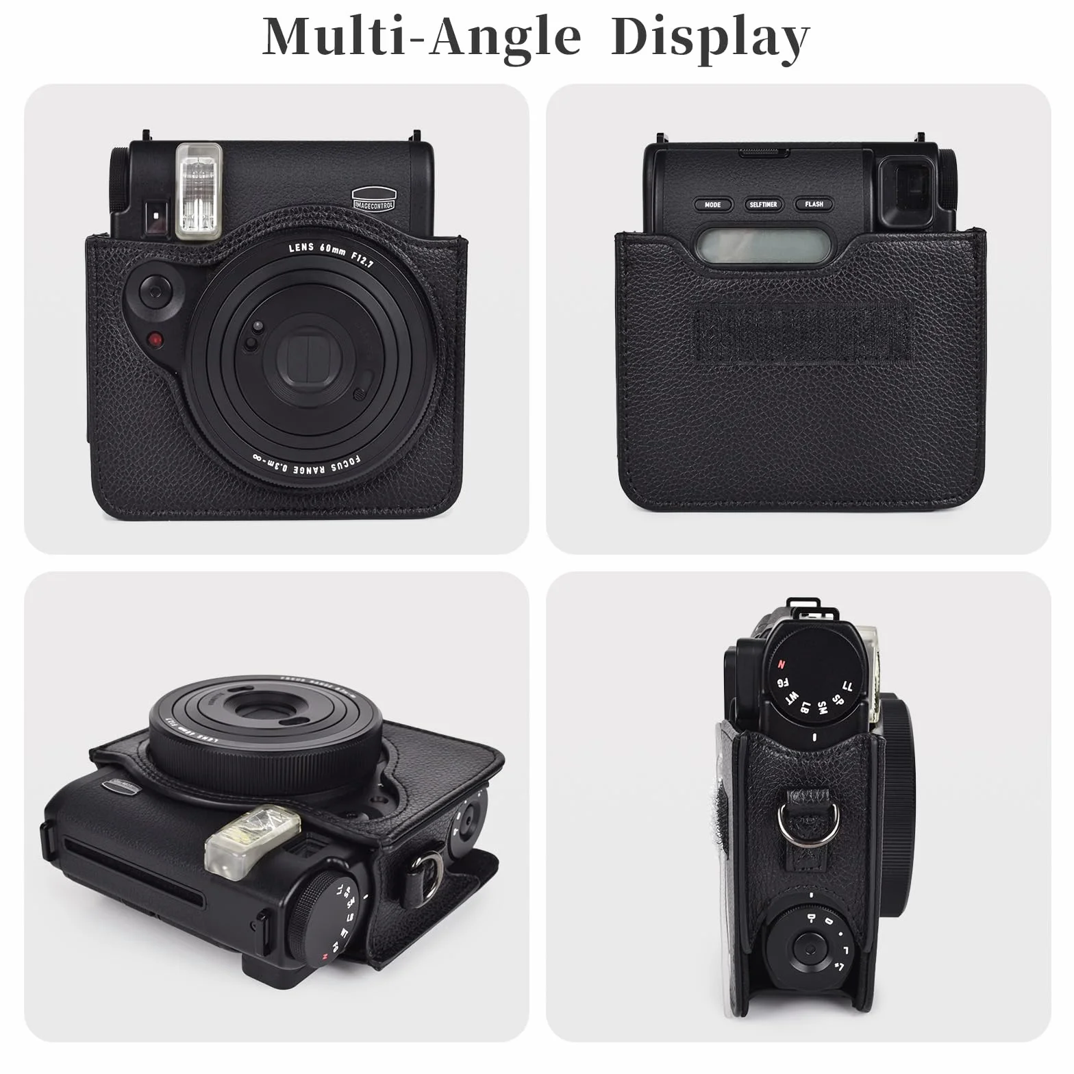 Rieibi Etui na aparat do Instax Mini 99 - Etui ochronne ze skóry PU do aparatu Fujifilm Instax Mini 99 - zdejmowane etui z zapięciem na rzepy - czarne