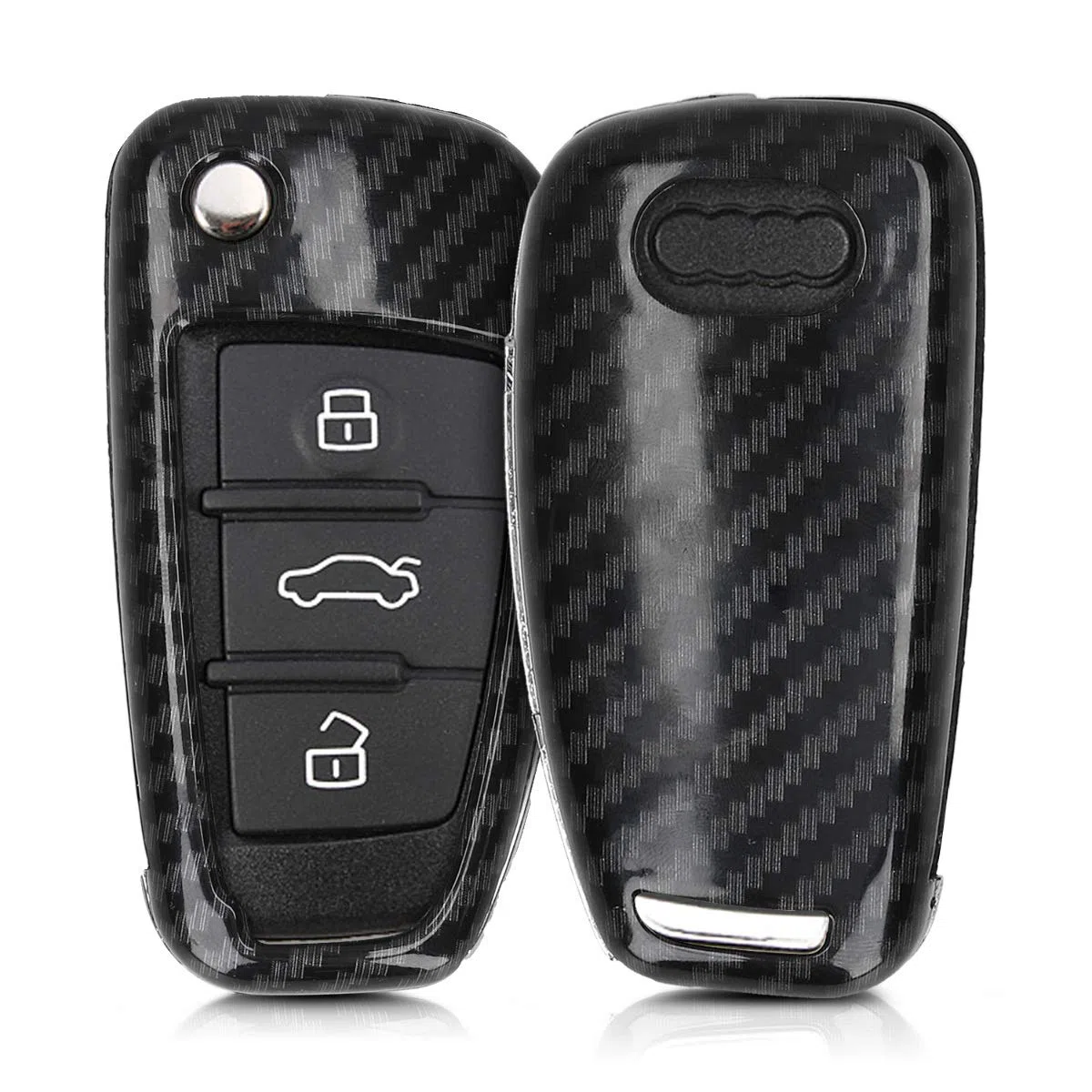 kwmobile Pokrowiec na kluczyki samochodowe kompatybilny z Audi 3 przyciskami Flip Key - twarda obudowa - czarny węglowy