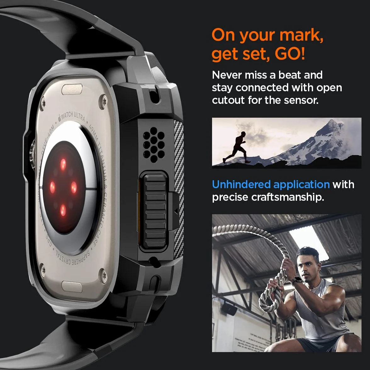 Spigen Rugged Armor Pro zaprojektowane dla Apple Watch Ultra 49 mm etui z paskiem - czarne