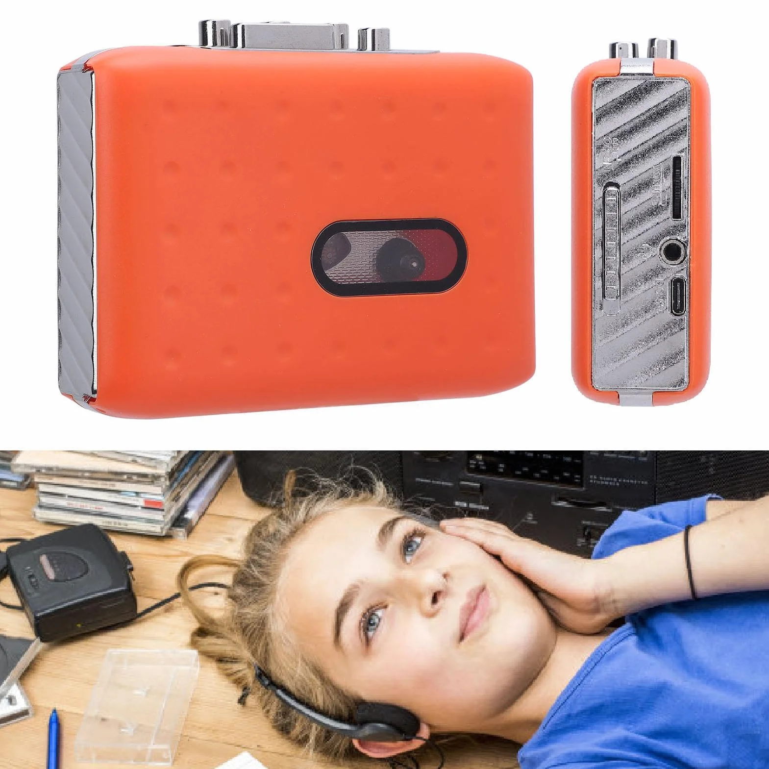 Przenośny magnetofon kasetowy USB-C na MP3, konwerter z mikrofonem i słuchawkami, szybkie przewijanie do przodu/do tyłu, odtwarzacz kasetowy retro z przyłączem słuchawkowym do muzyki i książek