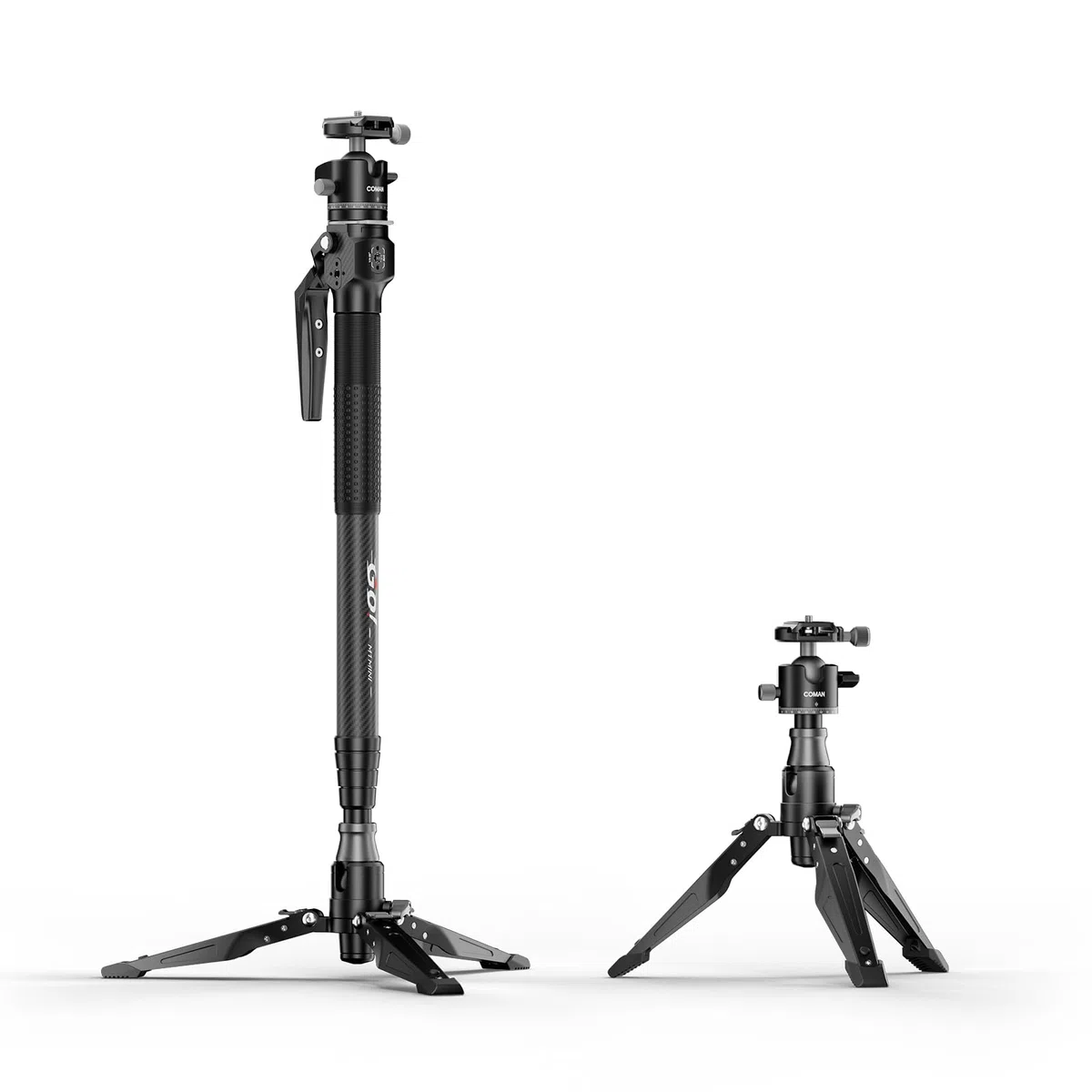 COMAN One-Touch jednonożny statyw z włókna węglowego, lekki monopod do kamery podróżnej, wyposażony w pochyloną stopę w kształcie litery U, zdejmowane nogi i głowicę kulową o maksymalnej nośności 5 kg