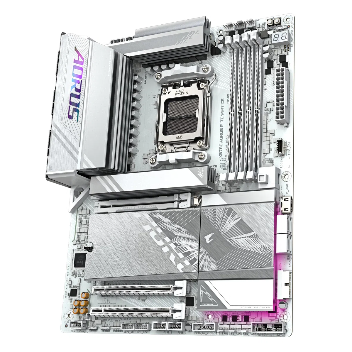 GIGABYTE Płyta główna X870E AORUS ELITE WIFI7 ICE - obsługuje procesory AMD Ryzen 9000, 16+2+2 fazy cyfrowe VRM, do 8200 Hz DDR5 (OC), 3xPCIe 5.0 + 1 x PCIe 4.0, Wi-Fi 7, 2.5 GbE LAN, USB 4