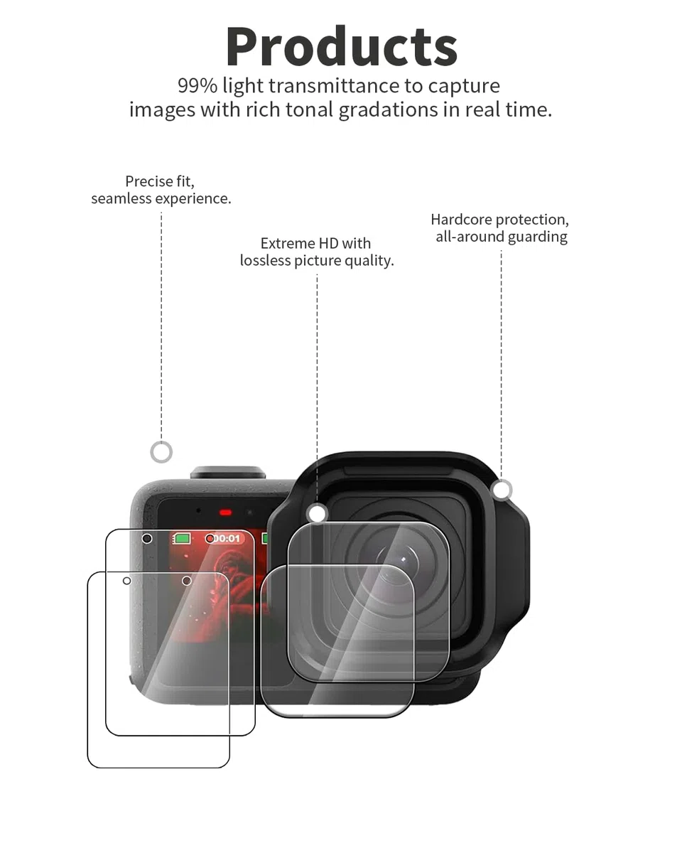 Folia ochronna na wyświetlacz ze szkła hartowanego do Gopro Mission 1, 2 sztuki w opakowaniu toergy 9H HD – odporna na zarysowania, bez pęcherzyków powietrza, odporna na uderzenia, bardzo