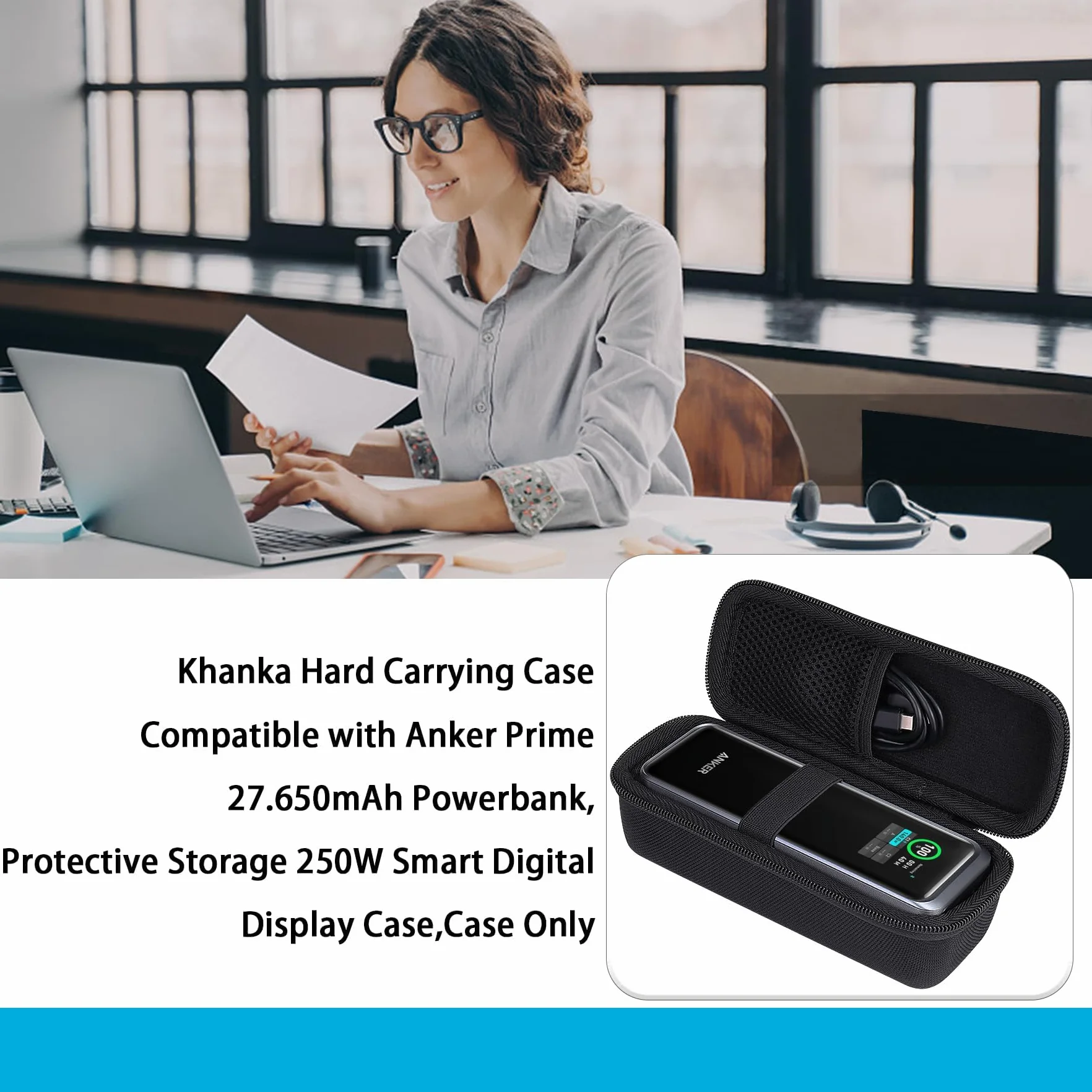 Khanka Twarde etui podróżne, kompatybilne z Anker Prime 27,650 mAh Powerbank (250 W), przenośna ładowarka, tylko etui