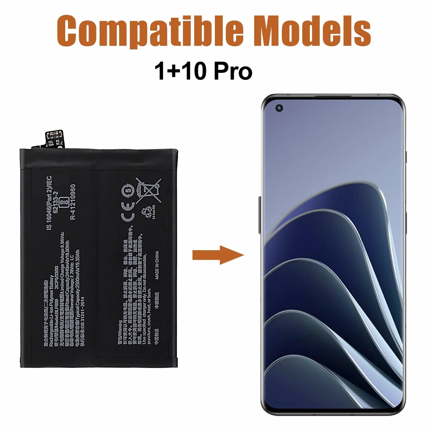 Duotipa 2440 mAh nowy akumulator zamienny BLP899 kompatybilny z OnePlus 10 Pro z zestawem narzędzi naprawczych
