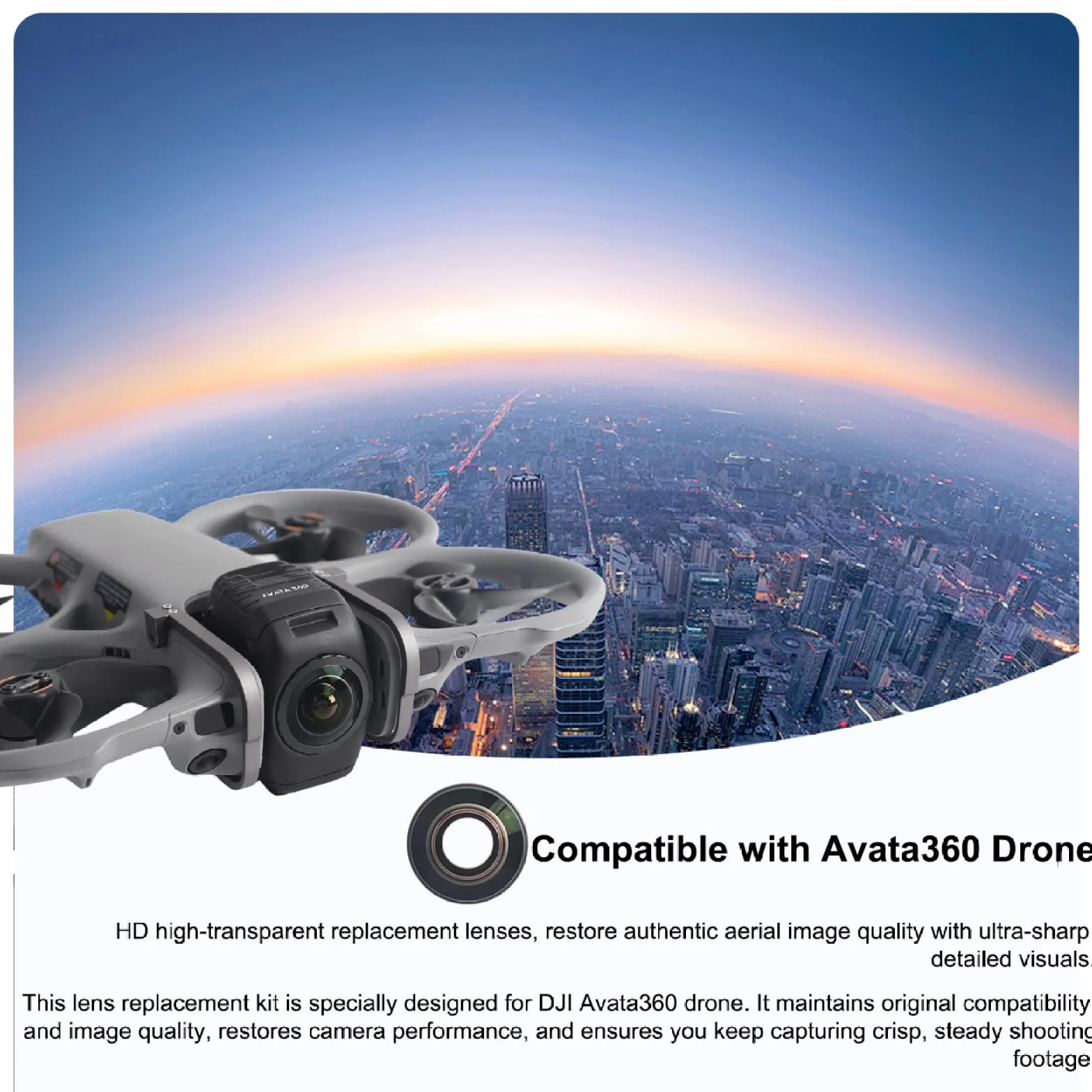 Zestaw wymiennych obiektywów do drona DJI Avata 360 - Wymienne części zamienne do obiektywów zawiera soczewki ze szkła optycznego Avata 360, pierścień ze stopu aluminium i narzędzie