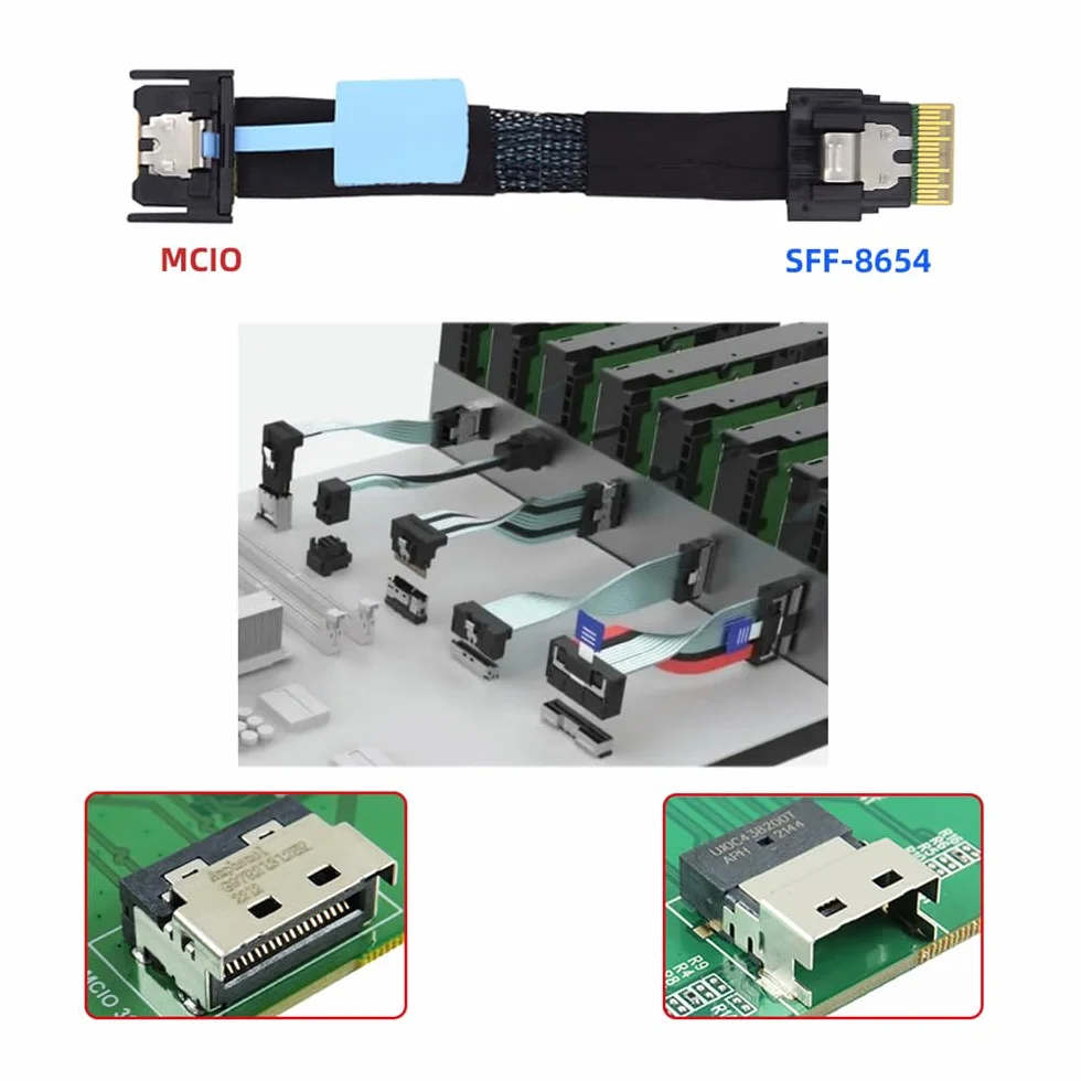 Przedłużacz PCI-E 5.0 Mini Cool Edge IO MCIO 38Pin męski SFF-8654 Slimline 4X 50 cm
