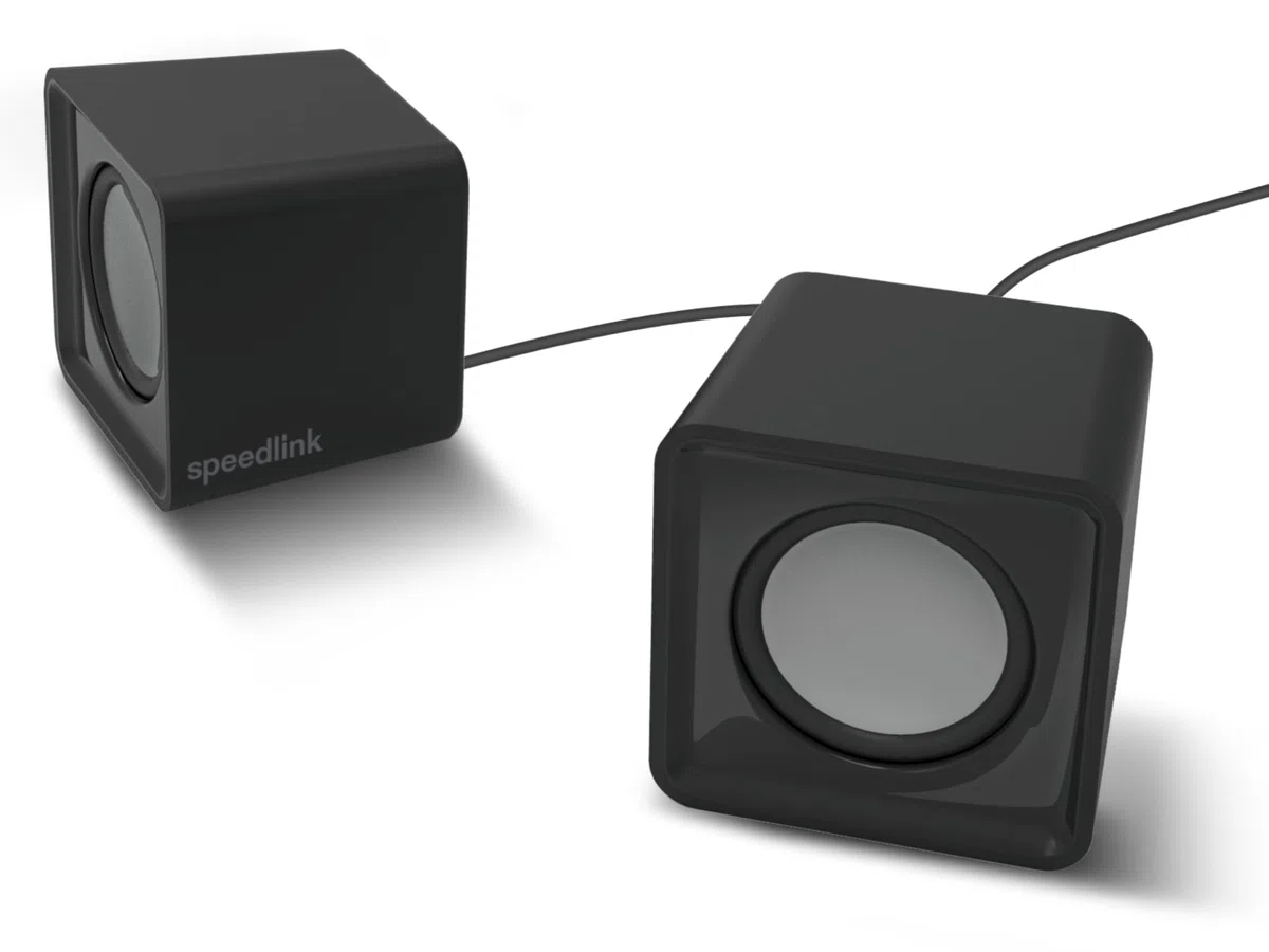 SPEEDLINK SL-810004-BK Twoxo Stereo Compact Cube designed USB Powered 5W Speakers –3.5mm jack for use with PC, tablet or smartphone – Multimedia sound for music, games and video - Black