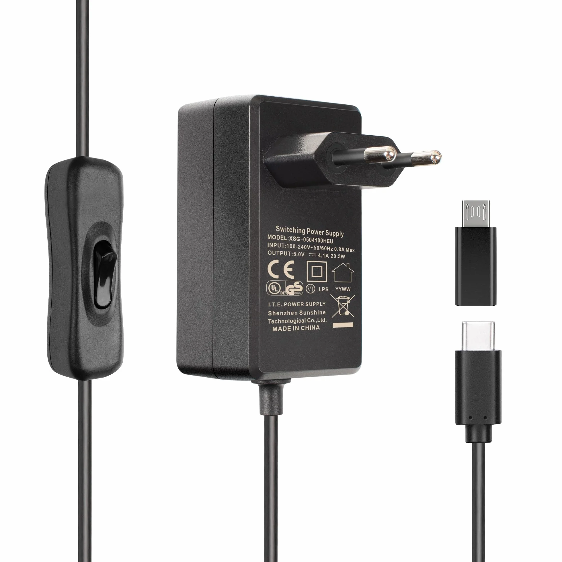 Miuzei Raspberry Pi 4 i 3 zasilacz sieciowy 5 V 4,1 A 20,5 W, adapter USB C, zasilanie z włącznikiem/wyłącznikiem, wtyczka EU, ładowarka do modeli Raspi 3 i 4 B 8 GB/ 4 GB/ 2 GB/ 1 GB