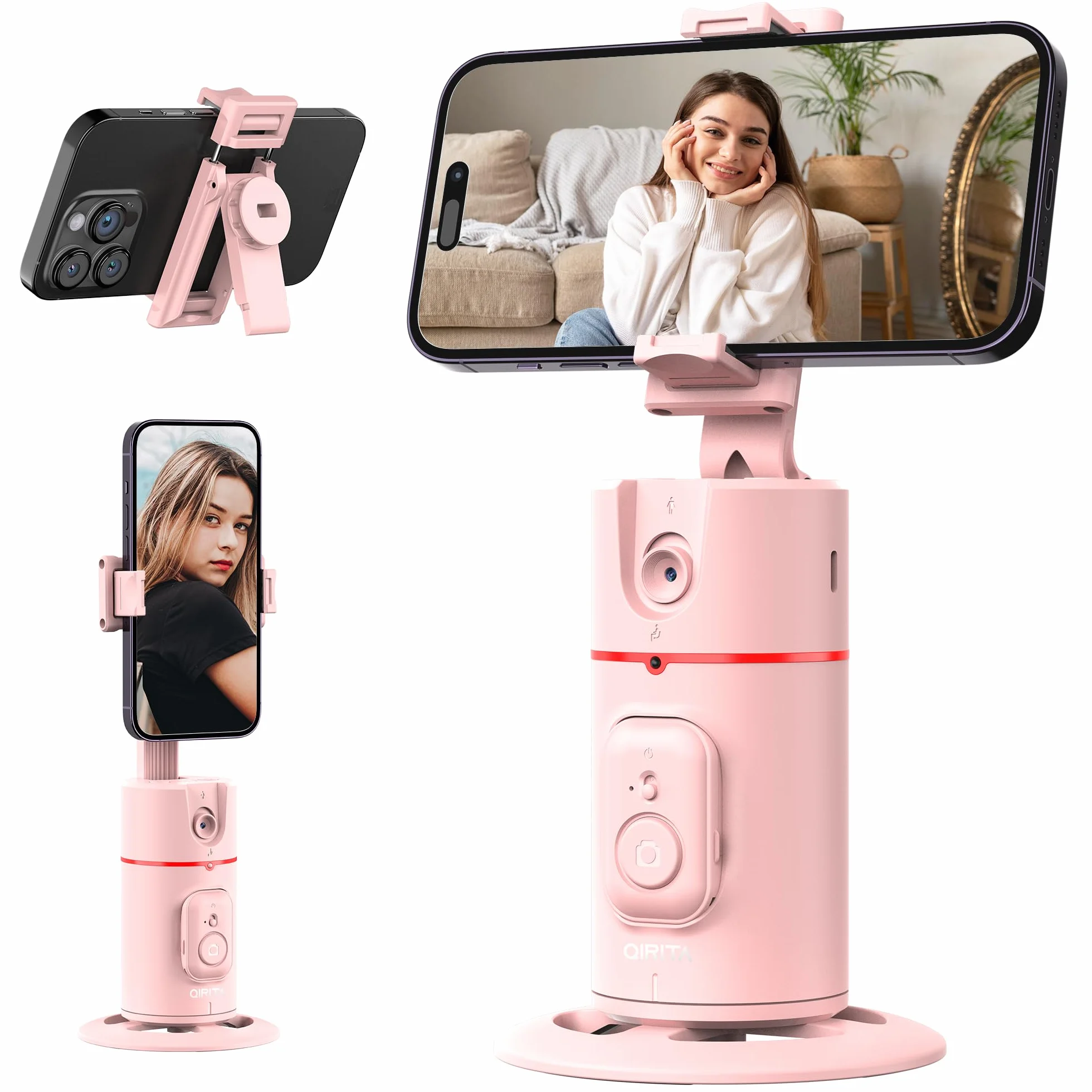 Automatyczny uchwyt do telefonu z funkcją śledzenia twarzy, statyw z funkcją śledzenia twarzy, obrotowy o 360° uchwyt do telefonu komórkowego stabilizatorem gimbalowym do Vlog/Tik Tok, akumulator
