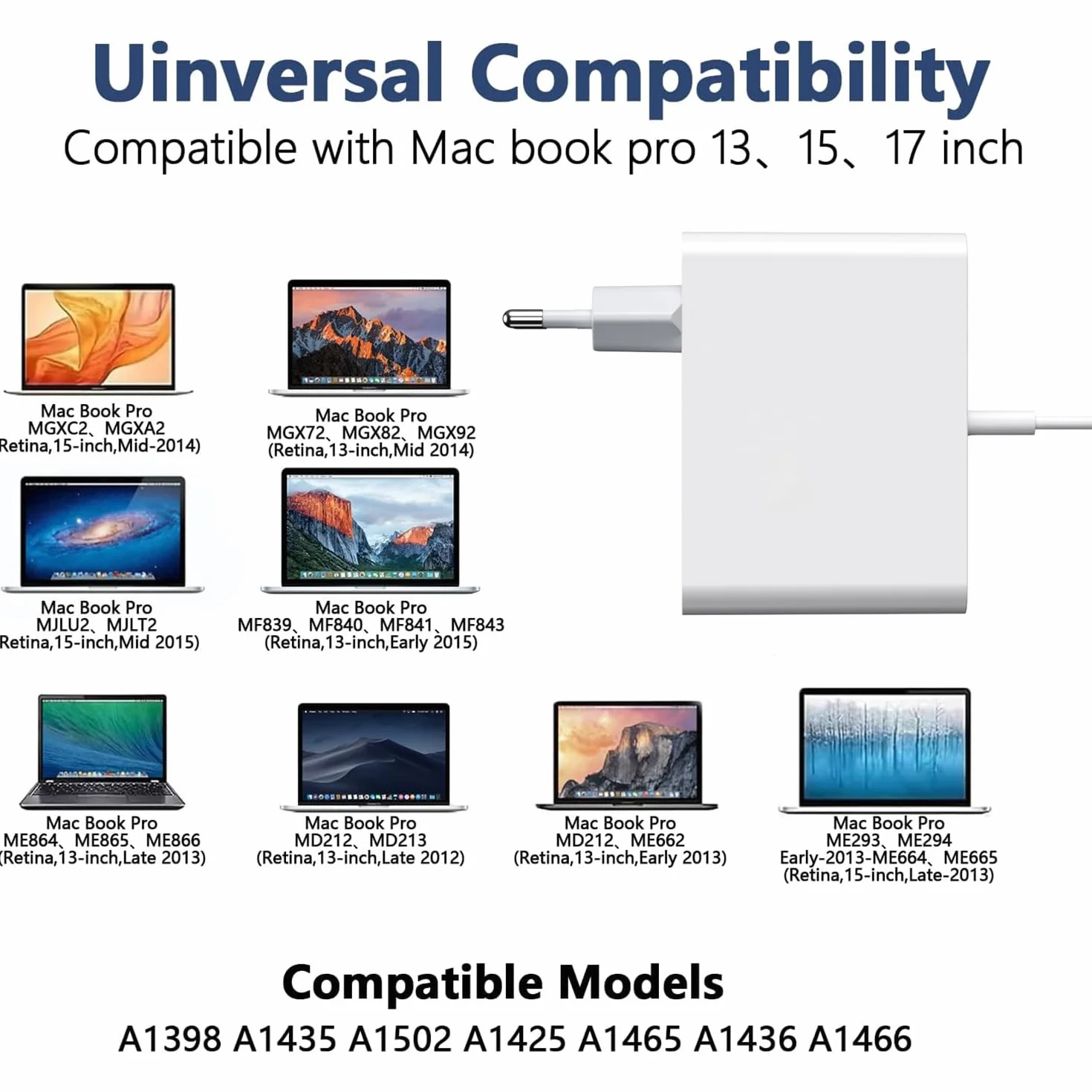 MacBook Pro ładowarka, 85 W T--Tip magnetyczny adapter zasilania (zasilacz) kompatybilny z MacBook Pro 15/13-inch (A1398 A1424) i MacBook Air 11/13-inch (A1465 A1466), współpracuje z modelami 2012
