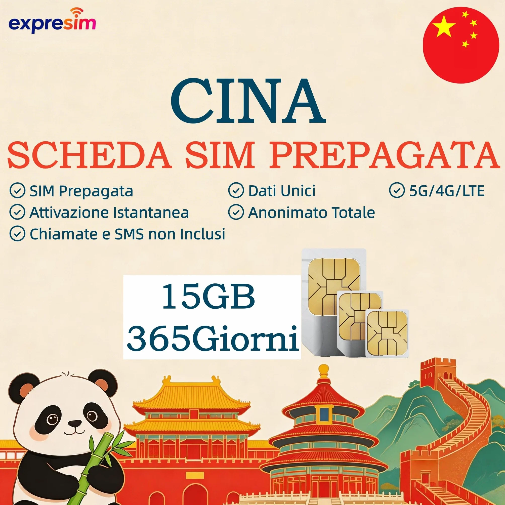 Przedpłacona karta SIM do Chin 5G 15 GB 365 dni bez rejestracji SIM 3 w 1