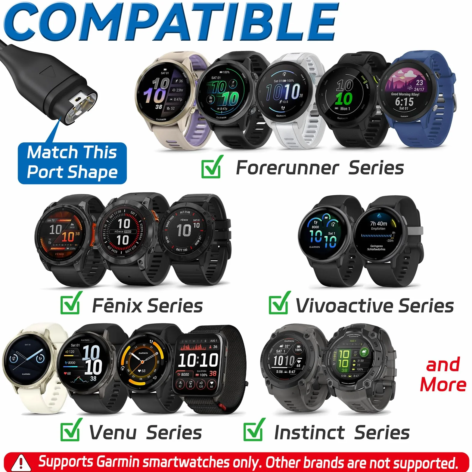 sciuU Stojak do ładowania i ładowarka kompatybilna z serią Garmin Forerunner/Fenix/Venu/Instinct/Vivoactive Series, stacja ładująca z odłączanym uchwytem ze stopu aluminium, bezpieczne ładowanie za
