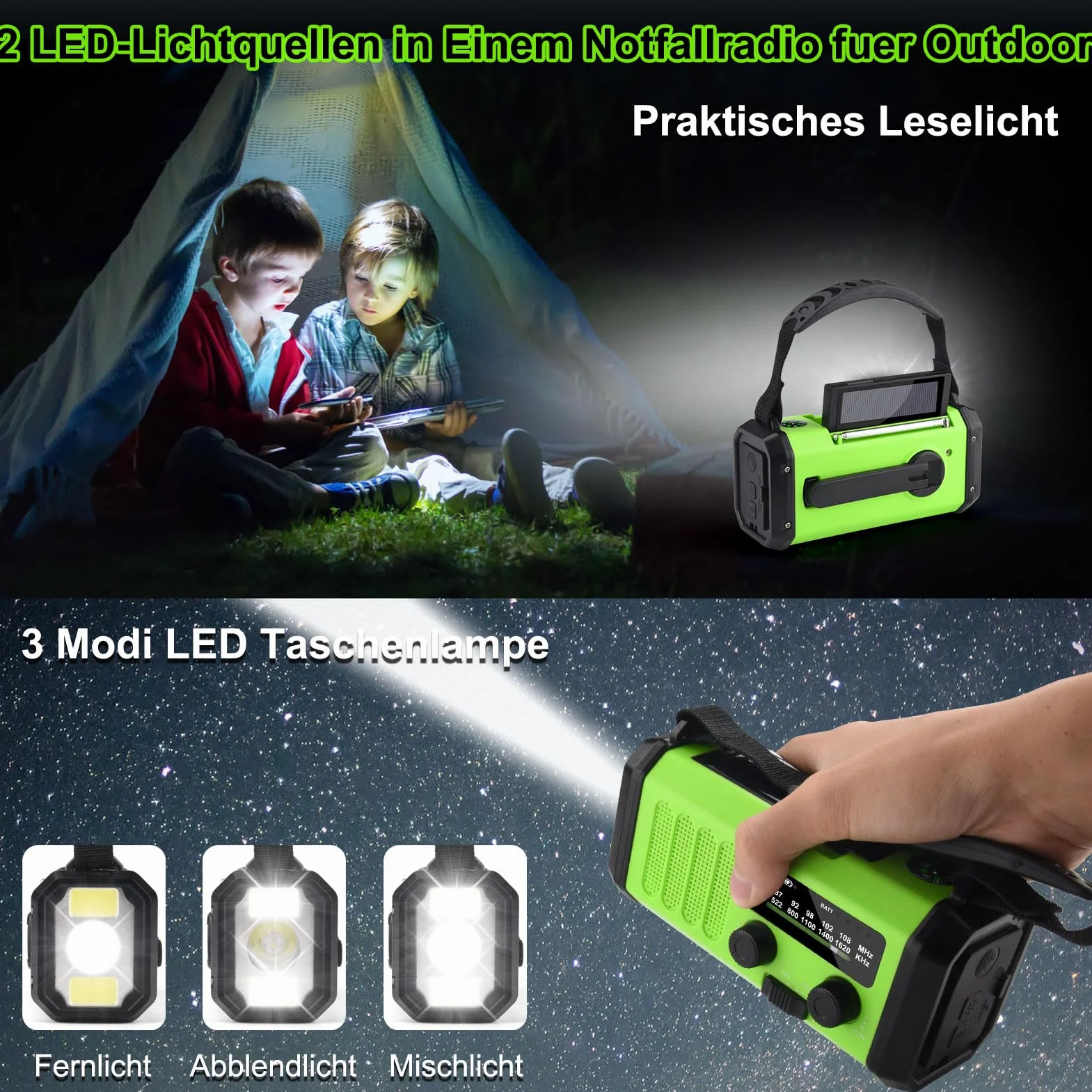 Radio solarne przenośne AM/FM 10000 mAh powerbank latarka LED alarm SOS dynamo