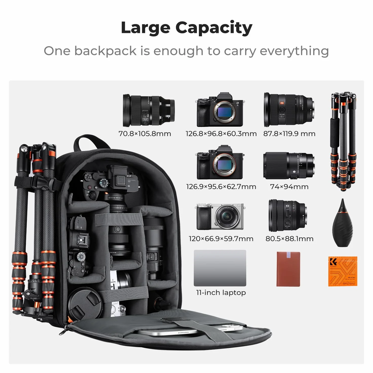 K&F CONCEPT Lekka torba na plecak na aparat, mała profesjonalna torba fotograficzna kompatybilna z aparatem Sony Canon Nikon i akcesoriami do obiektywów, z podwójnymi przednimi kieszeniami i paskiem