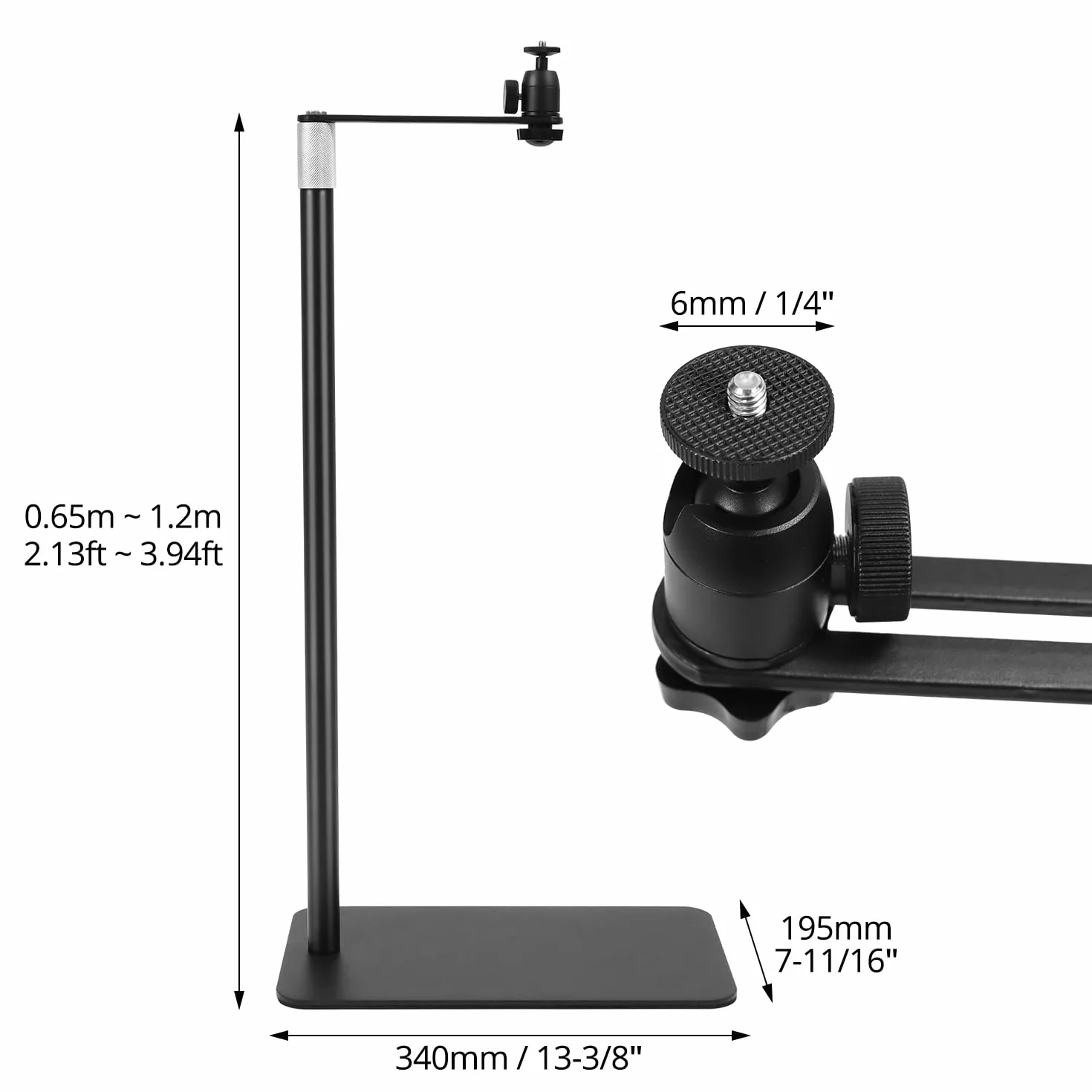 QWORK® Oszczędniający przestrzeń stojak na projektor w kształcie litery L z uniwersalnym gwintem 1/4 - obrotowy 360° - regulowany w wysokości 65-120 cm - antypoślizgowa podkładka - design z