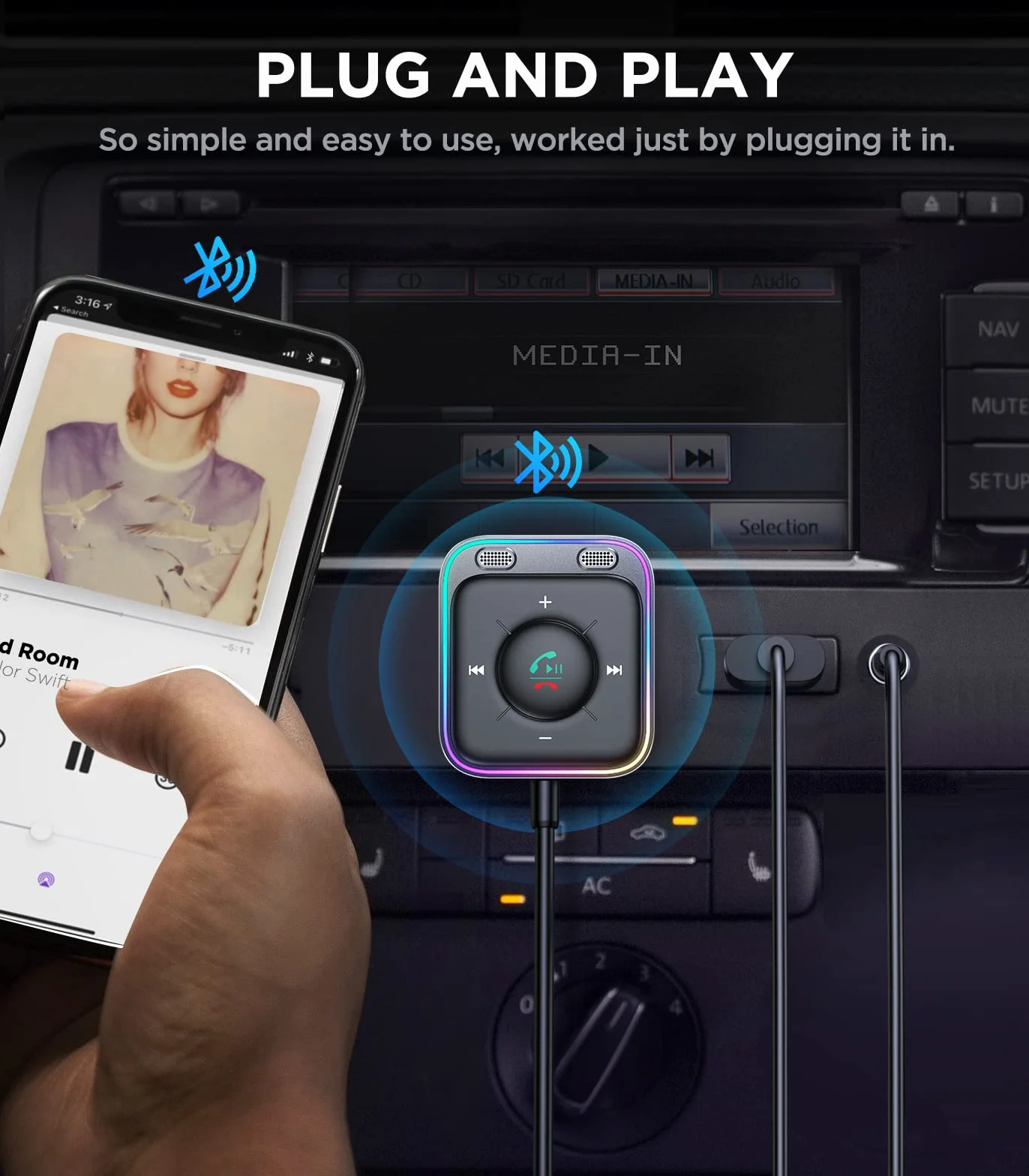 2023 JOYROOM Adapter samochodowy Aux Bluetooth z zestawem głośnomówiącym, Adapter USB Bluetooth 5.3 【Plug & Play】 Samochodowe gniazdo odbiornika Bluetooth Aux do głośników samochodowych, wzmacniaczy