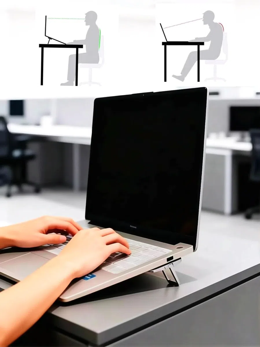Stojak na laptopa, przenośny stojak chłodzący do laptopa, składany metalowy stojak na klawiaturę, mini kolumna klawiatury (srebrny, dwa biegi)
