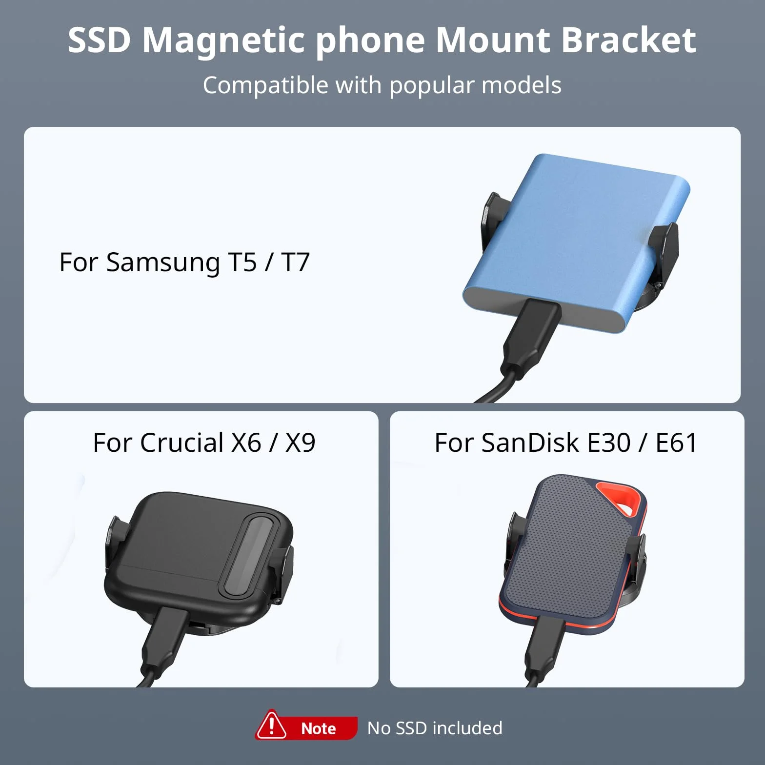 SMALLRIG Magnetyczny uchwyt do telefonu SSD z do Magsafe, 45-70 mm (1,77''-2,76''), szeroki zacisk, gwint 1/4"-20 i zimna stopka, do Samsung T3/T5, do SanDisk, do Crucial,do iPhone'a - 5157