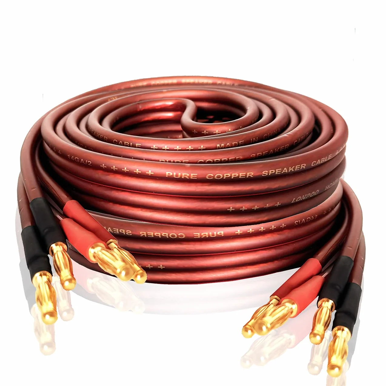 Czysty miedziany kabel głośnikowy z pozłacanymi złączami bananowymi, 14 AWG, 6 stóp (2 metry)