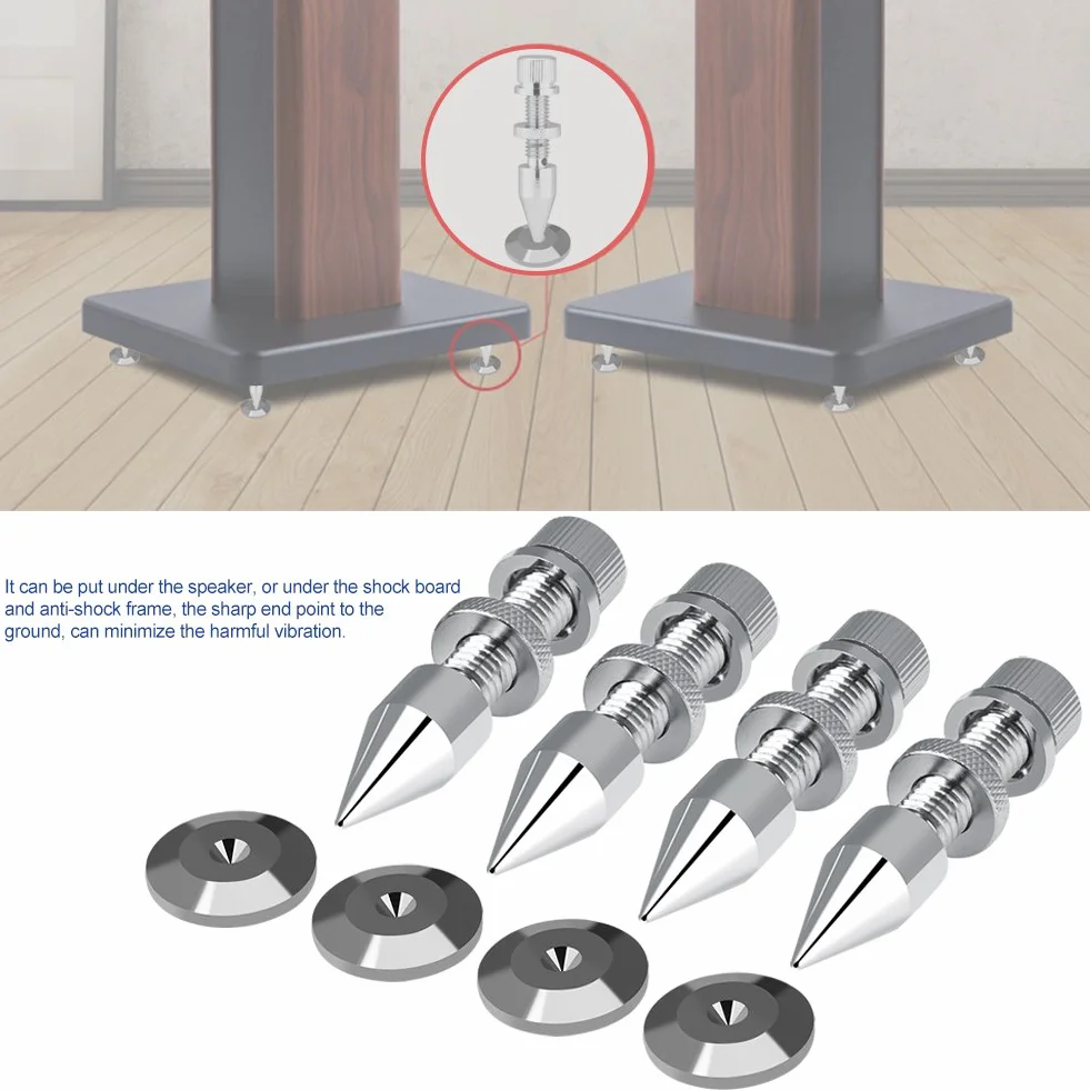 Speaker Spikes, 4 szt. Copper Speaker Spike Feet Pads buty izolacyjne odporne na uderzenia z 4 podkładkami podstawowymi do głośników Hi-Fi / ramy głośnika