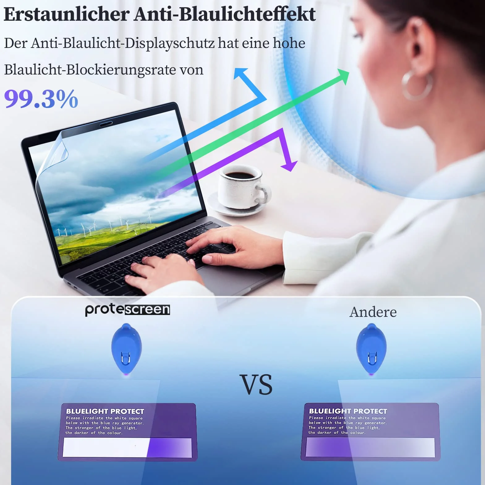 2 sztuki folii ochronnej na wyświetlacz z filtrem niebieskiego światła do ekranu 15,6 cala, proporcje obrazu 16:9, ochrona oczu, folia ochronna HD bez pęcherzyków powietrza