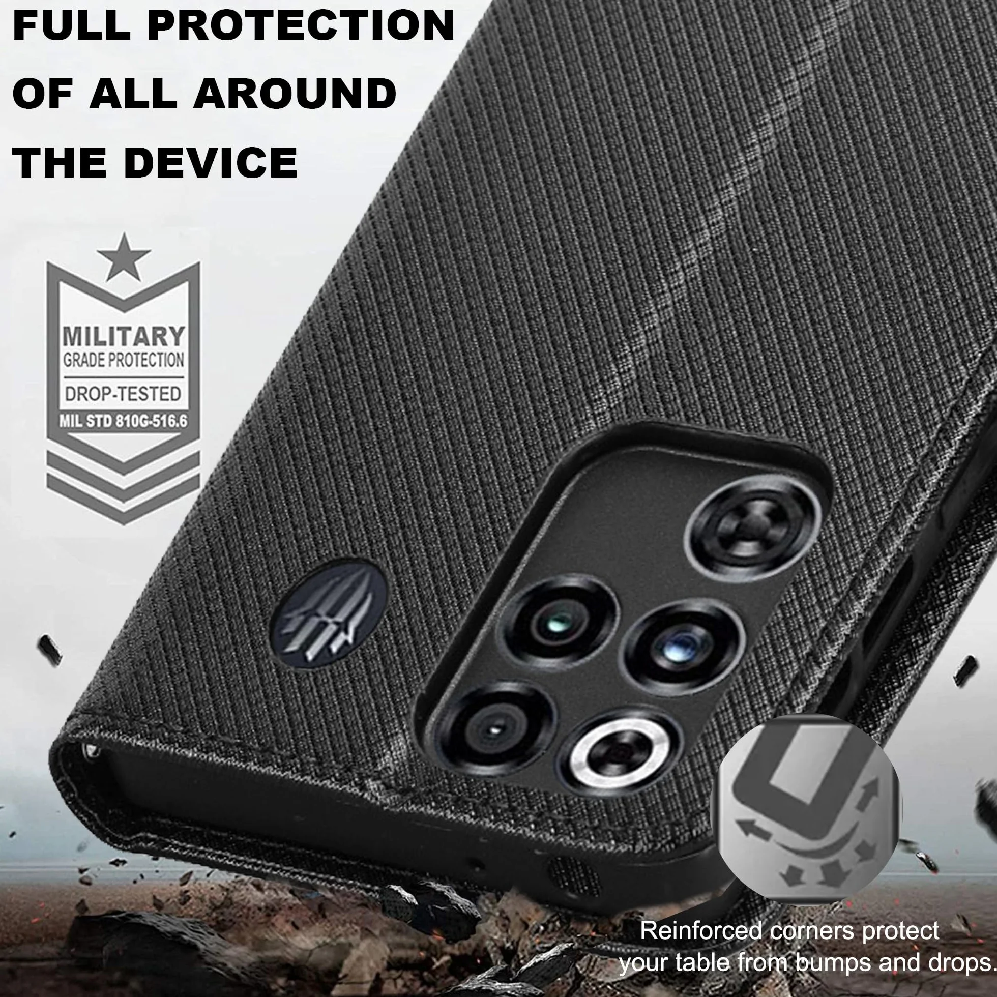 Etui na telefon komórkowy REDMAGIC 11 Pro, odporne na uderzenia, z włókna węglowego premium [składane klapki] [torba z funkcją stojaka] - czarne