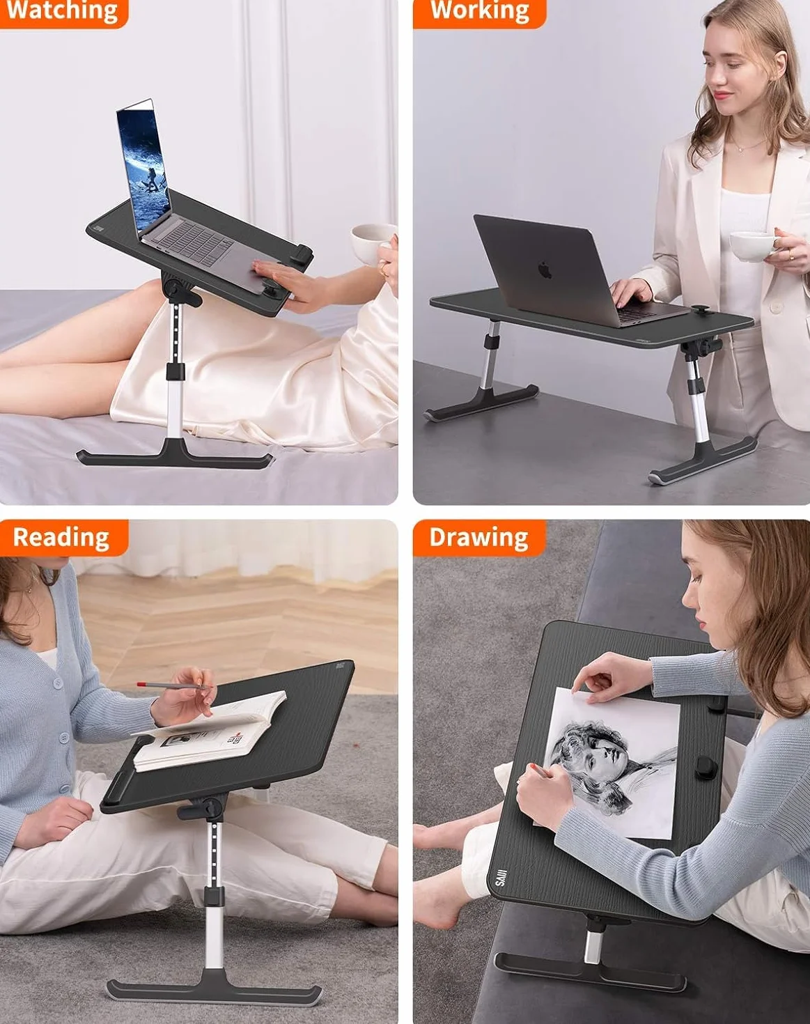 SAIJI regulowany stojak na laptopa 5 wysokości 4 kąty składany stół na łóżko 60 x 33 cm do 17 cali