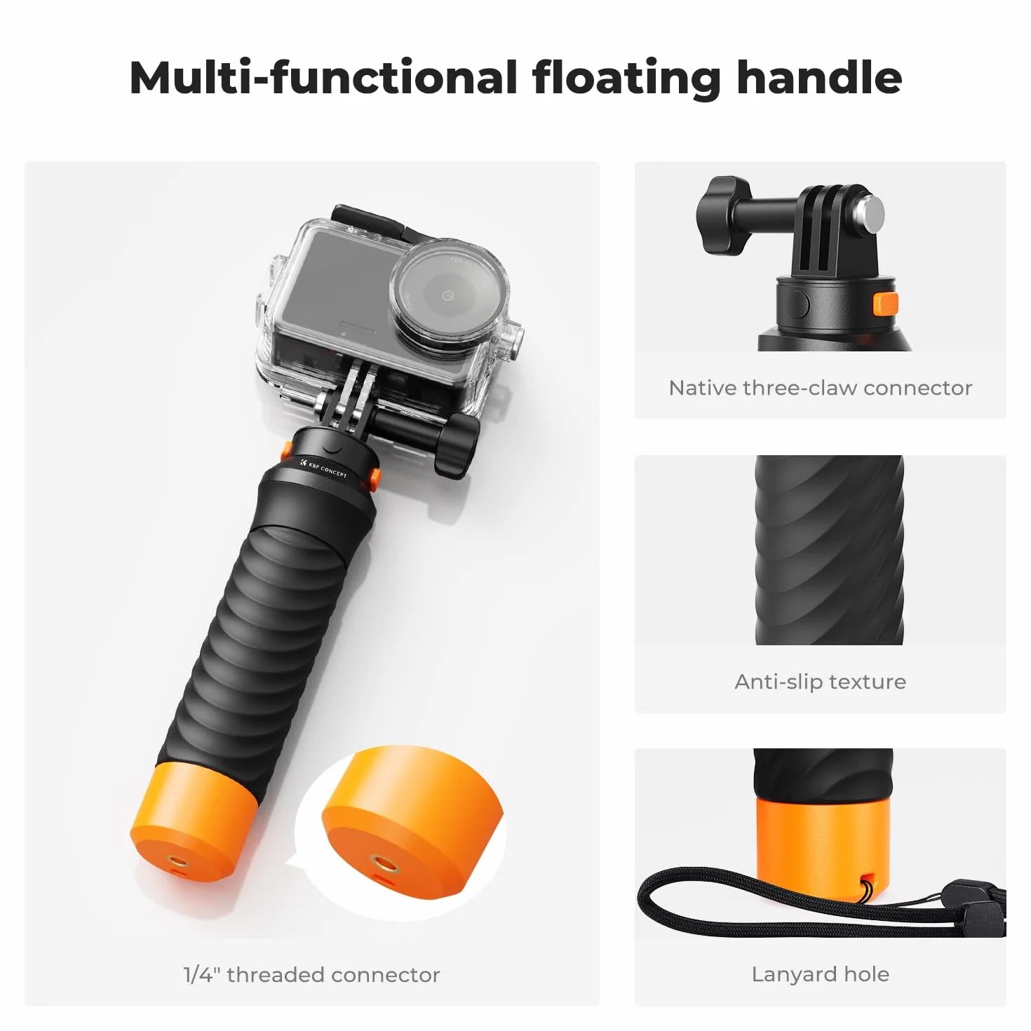 K&F CONCEPT Wodoodporna obudowa 60 m z zestawem pływających uchwytów kompatybilna z DJI Osmo Action 6, obudowa podwodna z uchwytem na zimną stopkę, arkusz przeciwmgielny, powłoka ochronna do