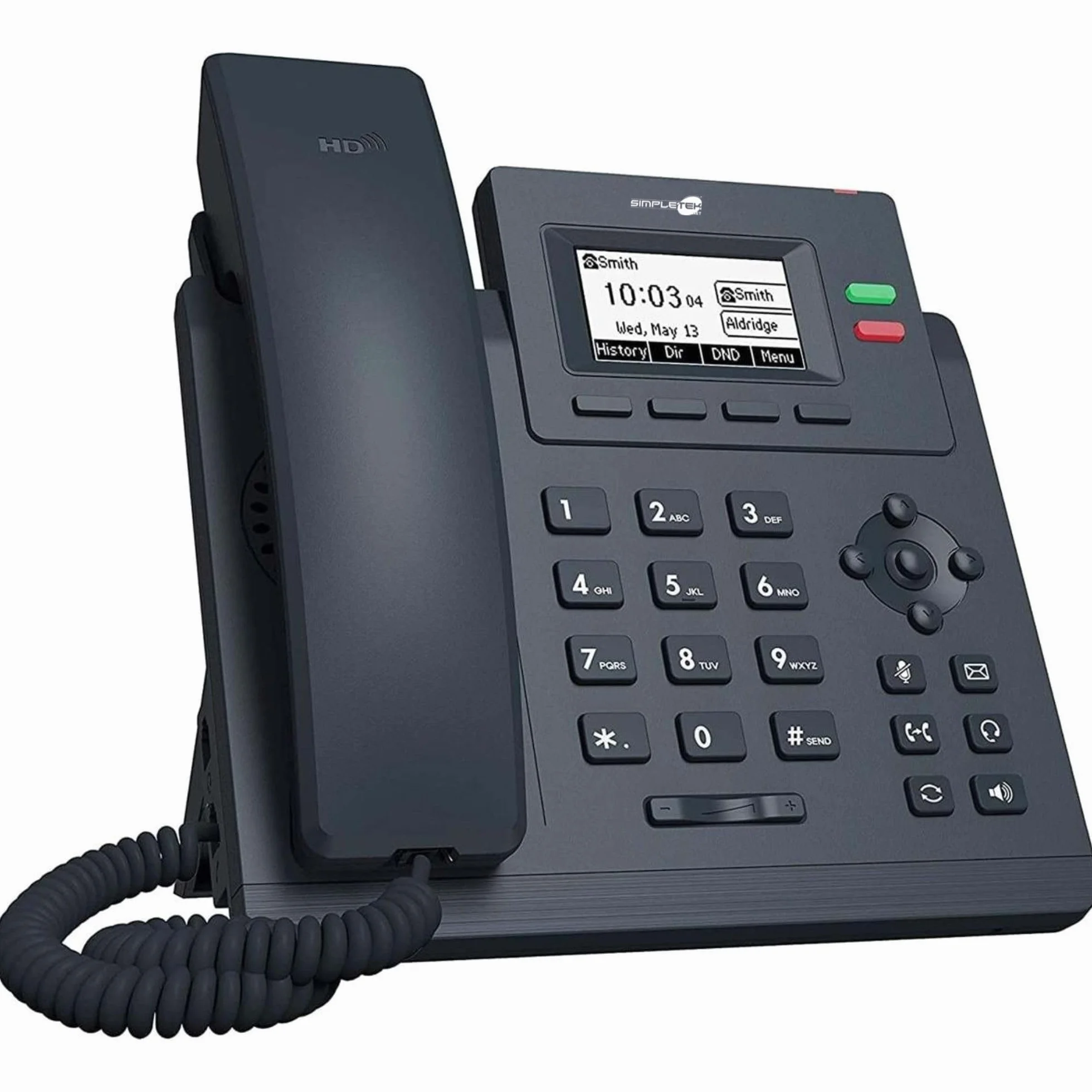 SIMPLETEK - Telefon IP VoIP, 2 konta SIP, podświetlany wyświetlacz, dźwięk HD, EHS i PoE, 2 x Ethernet 10/100 (odnowiony)