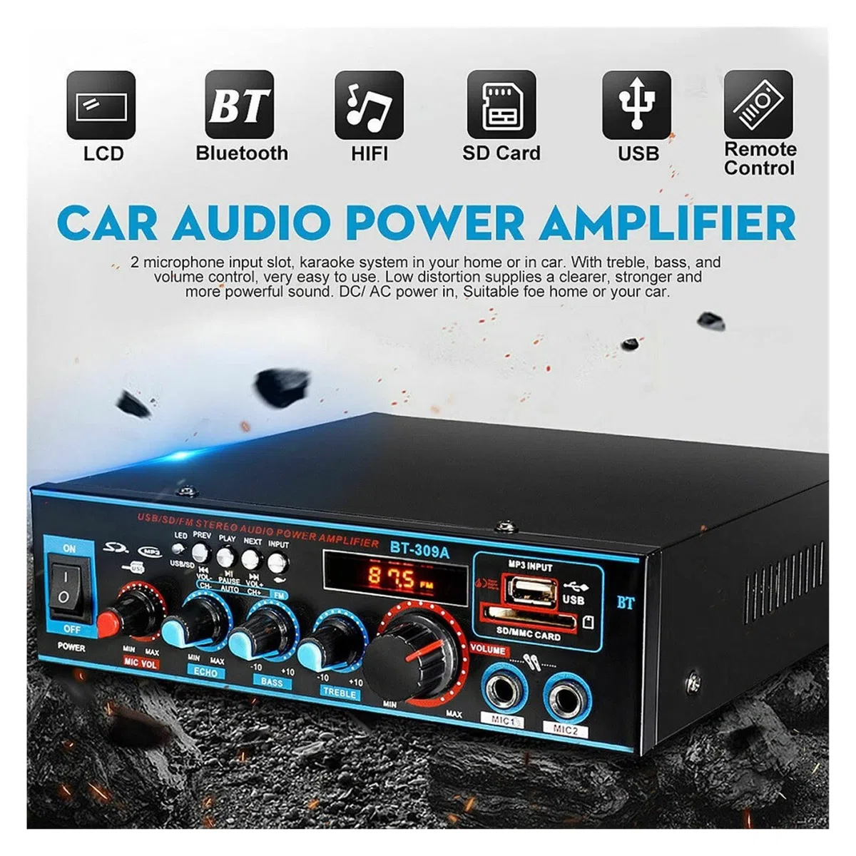 Wzmacniacz, 12V 800W wzmacniacz 5.0 do głośników 2.0 kanałowy samochodowy sprzęt audio wzmacniacz basowy odtwarzacz muzyczny HIFI AUX FM SD z pilotem