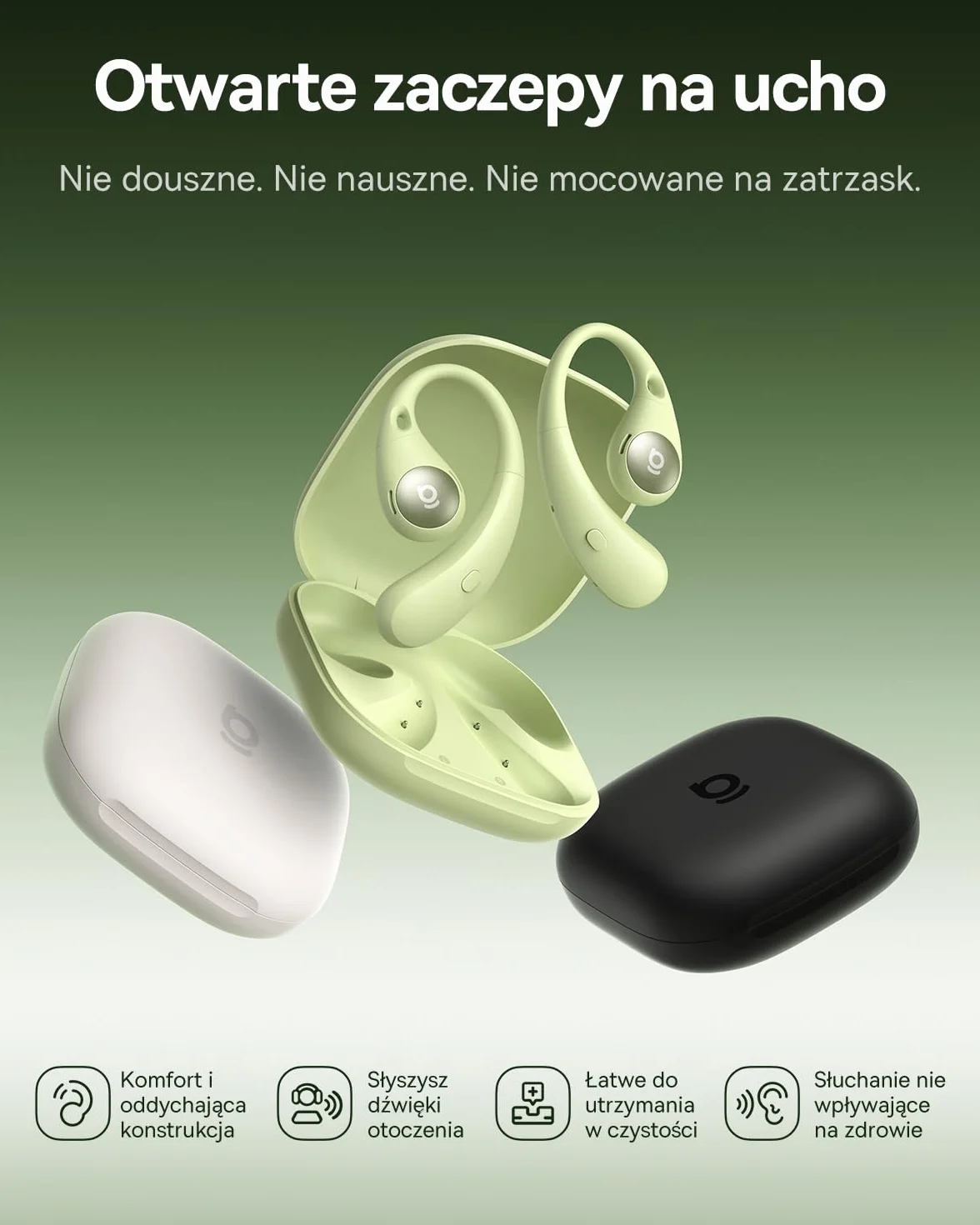 Baseus Eli Sport2 Open Ear słuchawki douszne, słuchawki sportowe, z krzywą komfortu S, 45 h Playtime, SuperBass 2.0, IPX7, Bluetooth 6.0, 4-Mic KI, słuchawki sportowe do biegania